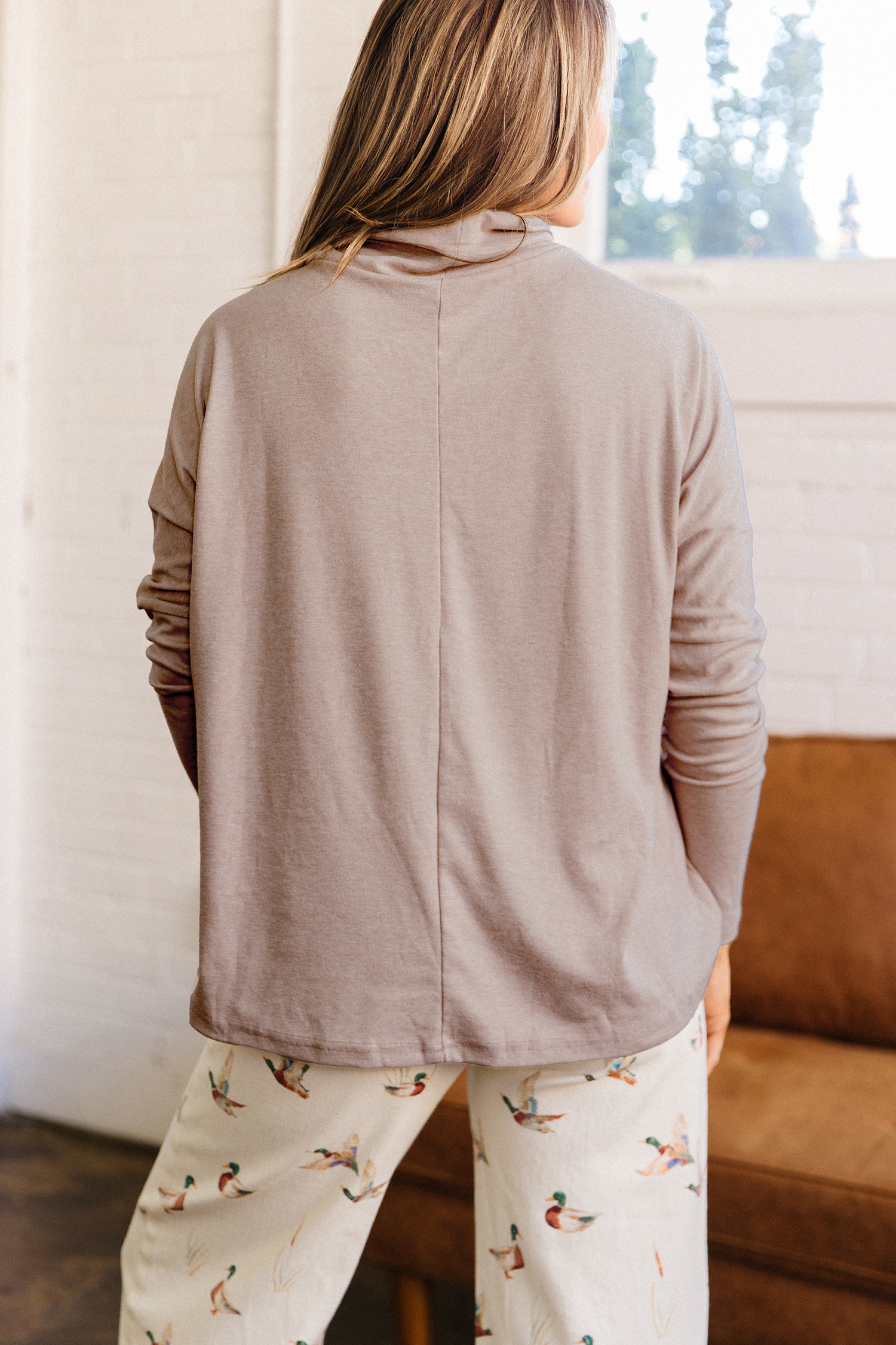 Smoke Gray High Neck Long Sleeve Shift Blouse view 2