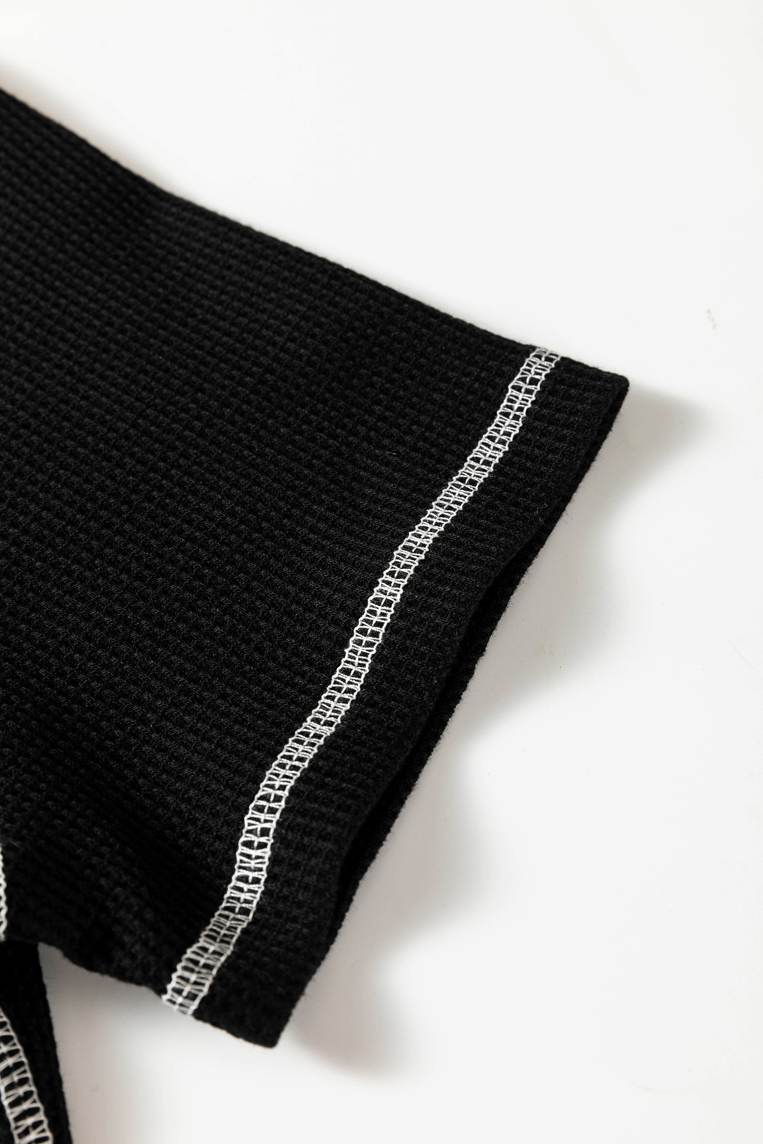 Black Waffle Textured Contrast Trim V Neck Tee view 7