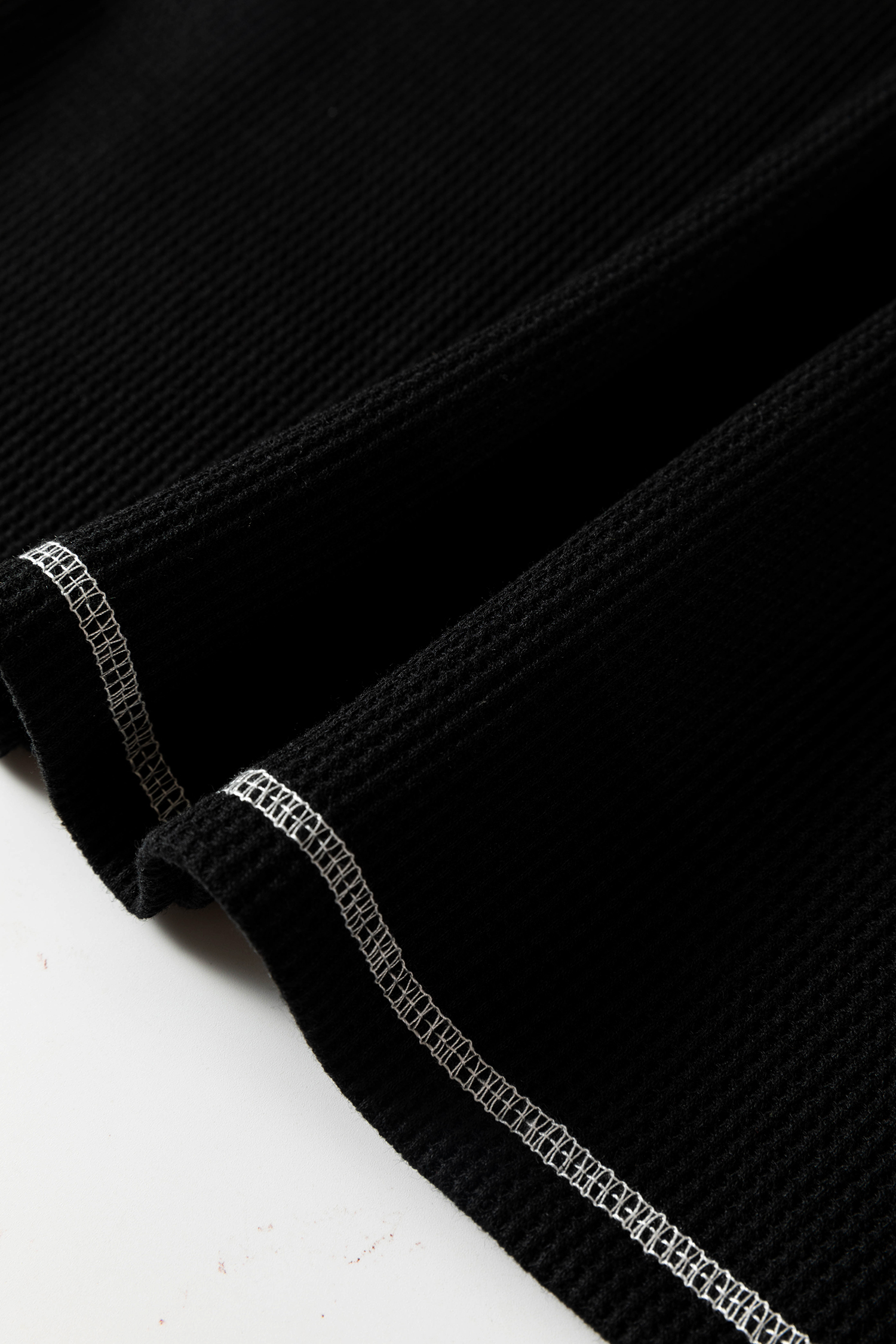 Black Waffle Textured Contrast Trim V Neck Tee view 9