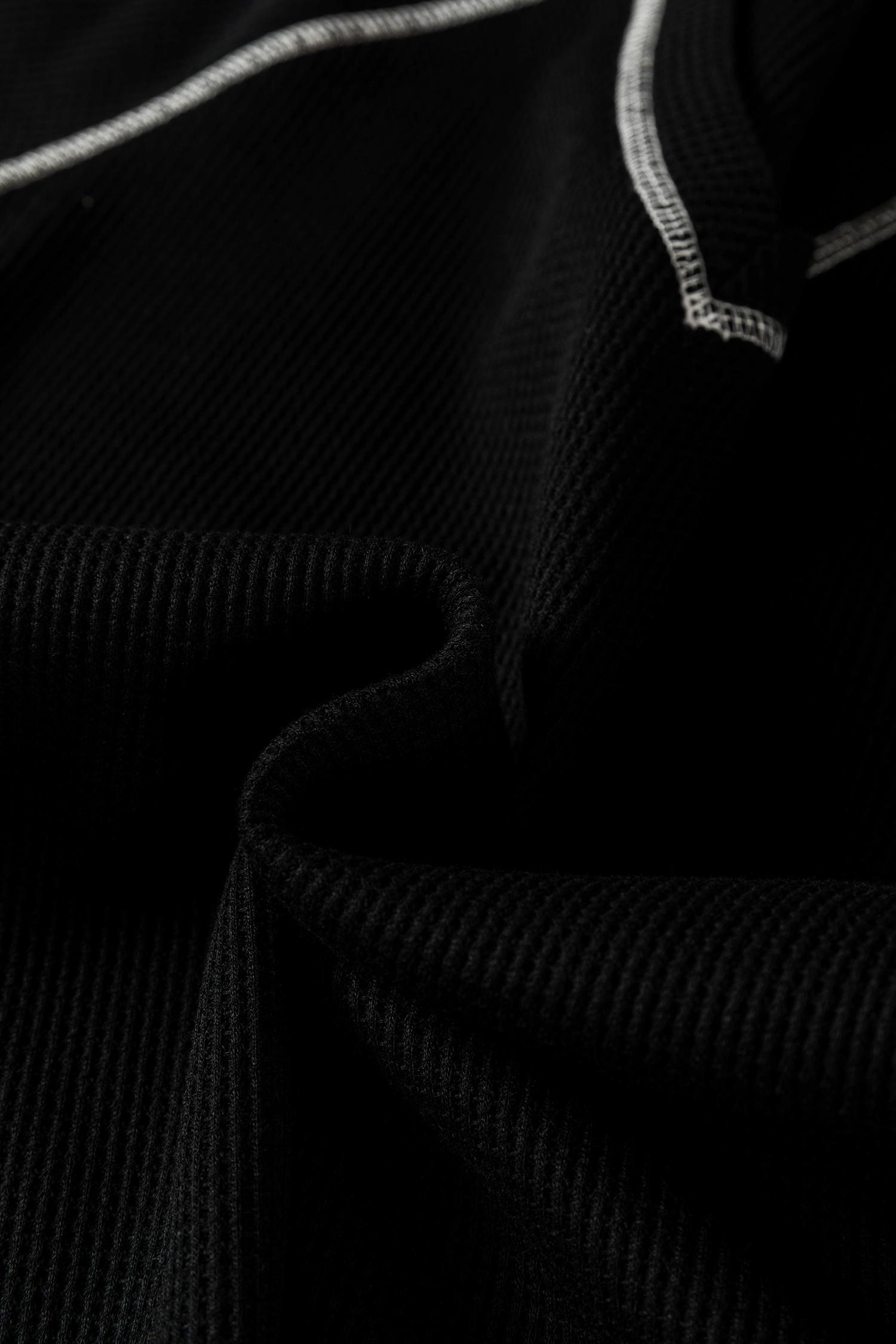 Black Waffle Textured Contrast Trim V Neck Tee view 8