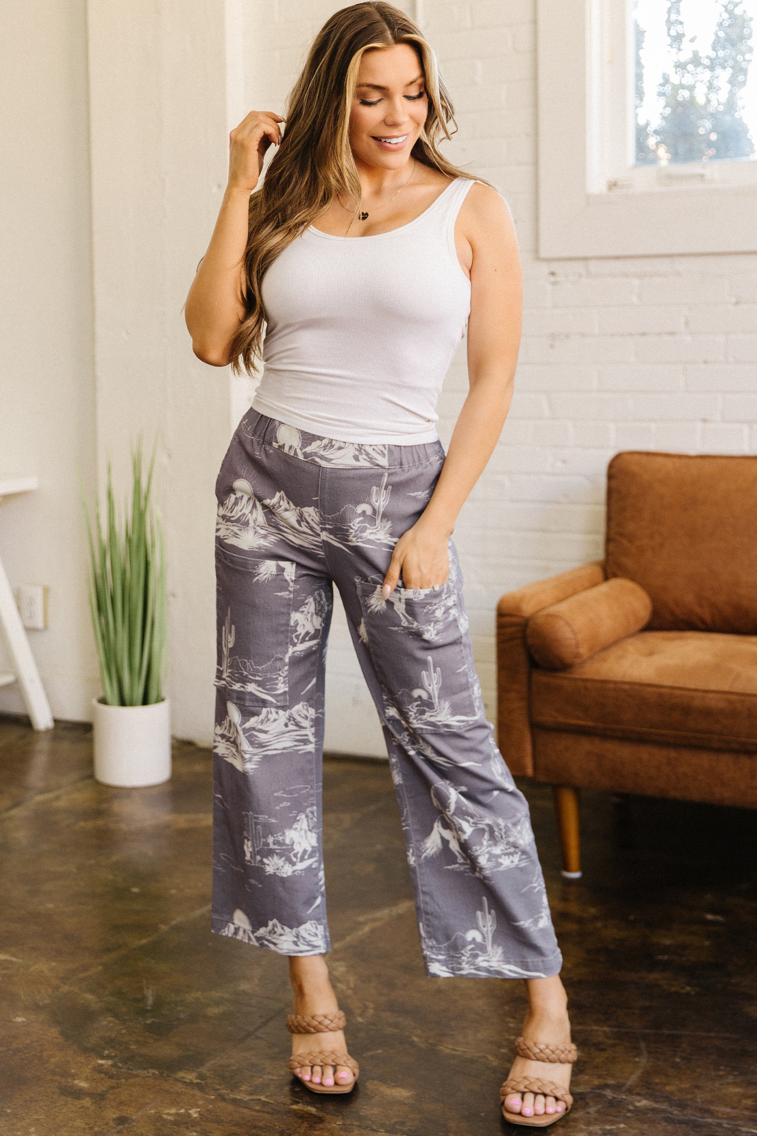 Gray Wild West Riding Vintage Printed Shift Jeans view 6