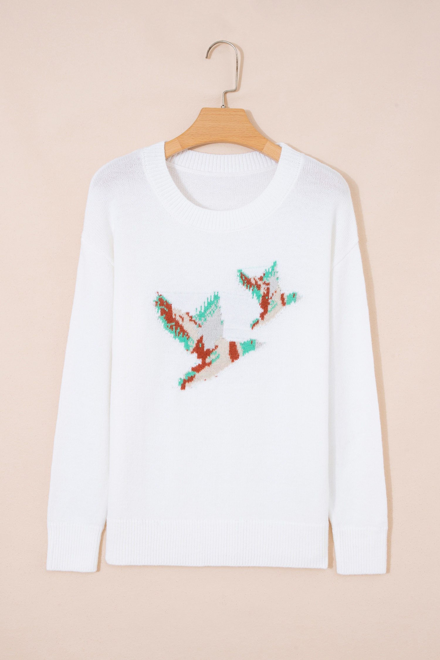 White Drop Shoulder Round Neck Long Sleeve Pullover Sweater view 8