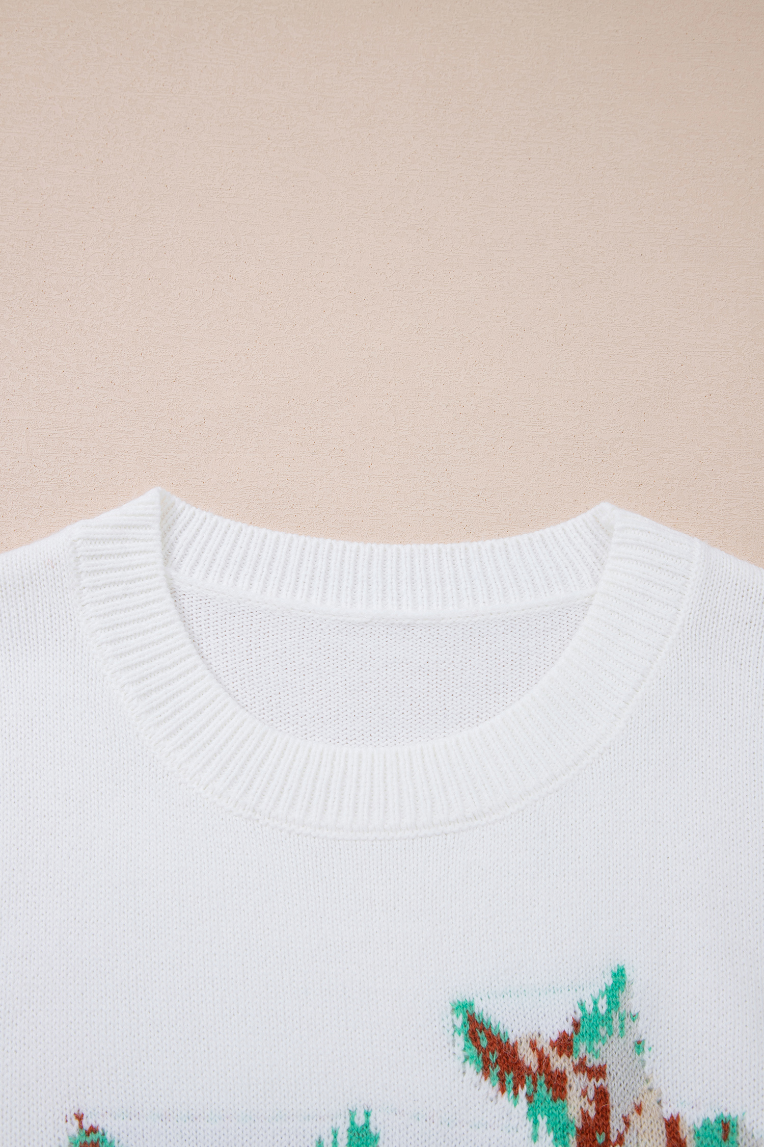 White Drop Shoulder Round Neck Long Sleeve Pullover Sweater view 14
