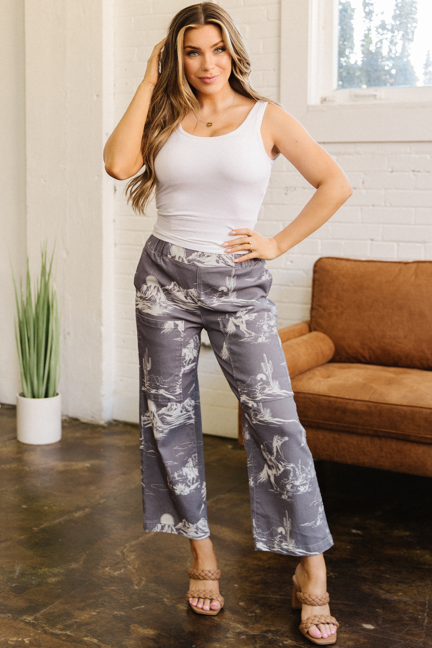 Gray Wild West Riding Vintage Printed Shift Jeans view 7