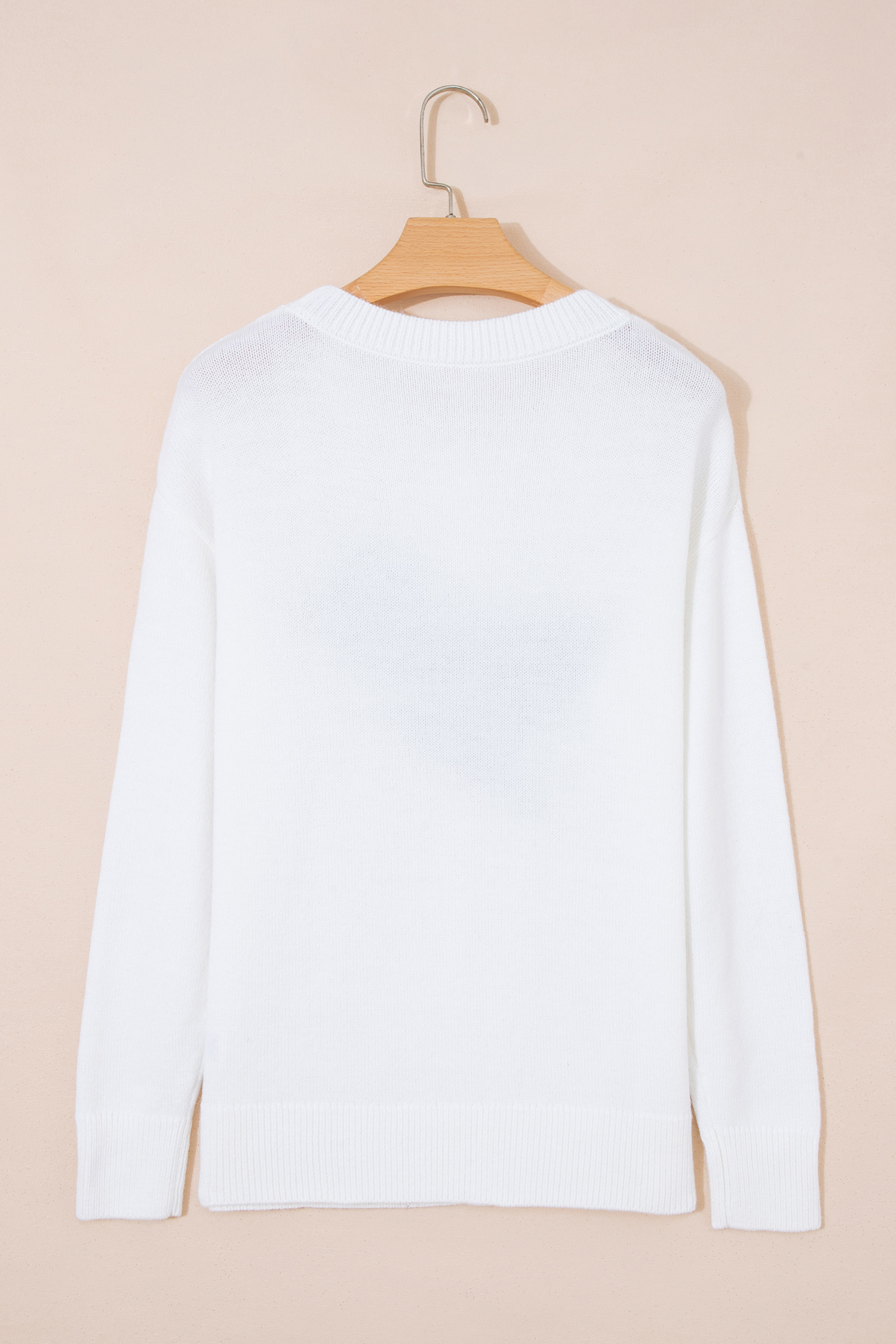 White Drop Shoulder Round Neck Long Sleeve Pullover Sweater view 9