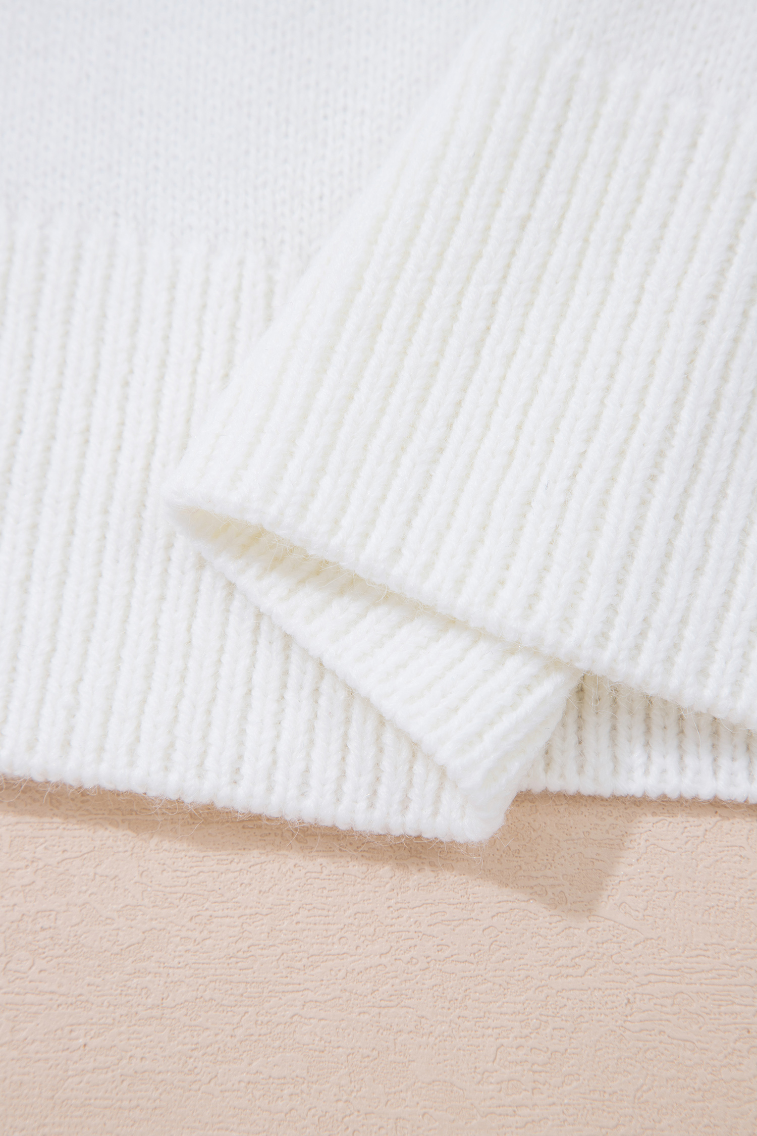 White Drop Shoulder Round Neck Long Sleeve Pullover Sweater view 11