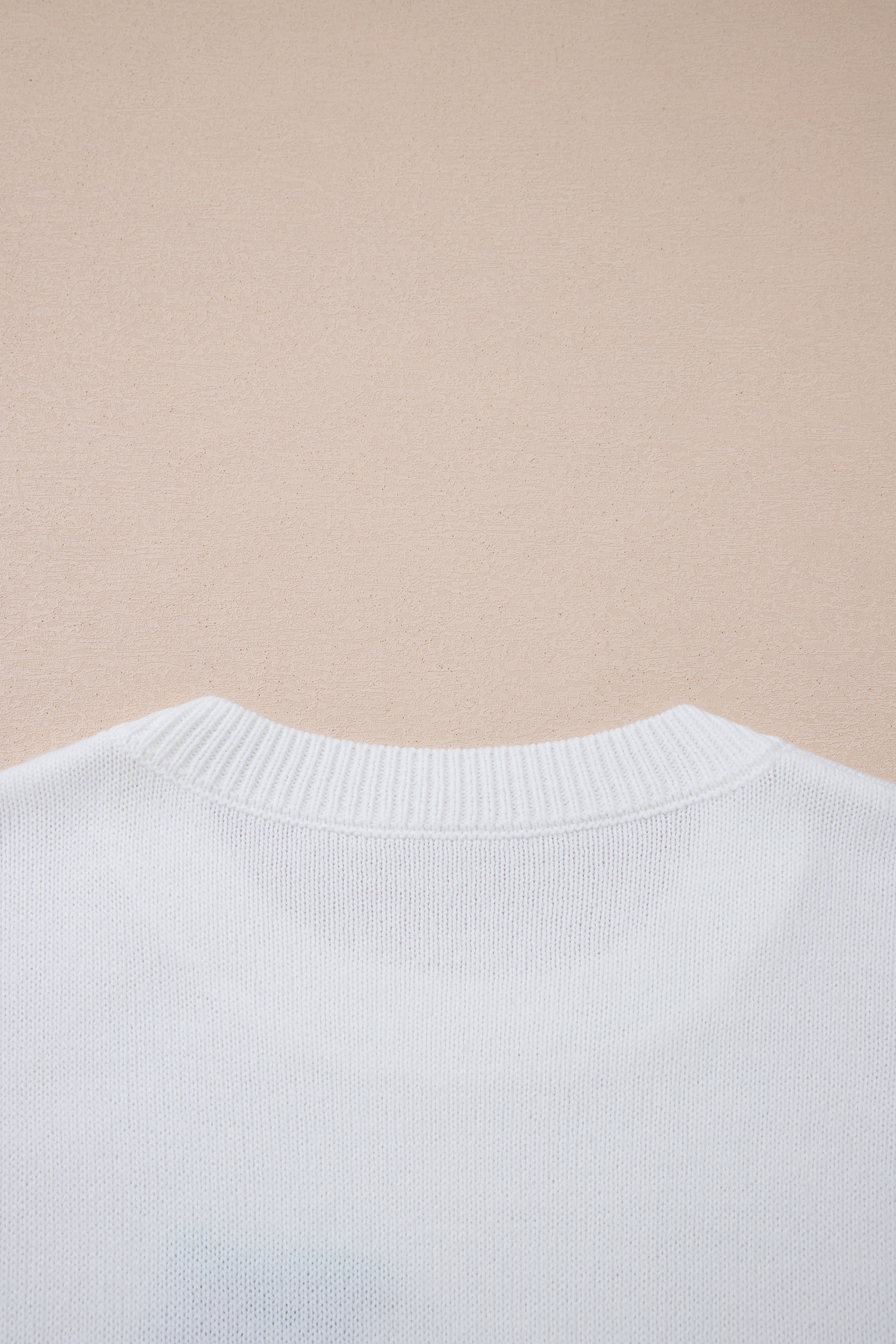 White Drop Shoulder Round Neck Long Sleeve Pullover Sweater view 13