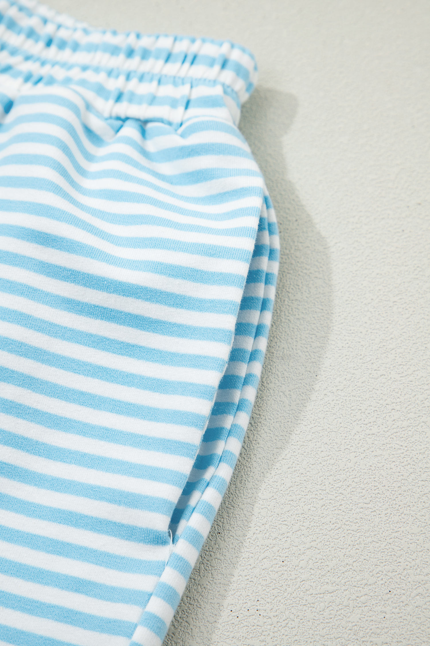 Sky Blue Stripe Oversize Mock Neck Sweatshirt and Shorts Set view 15