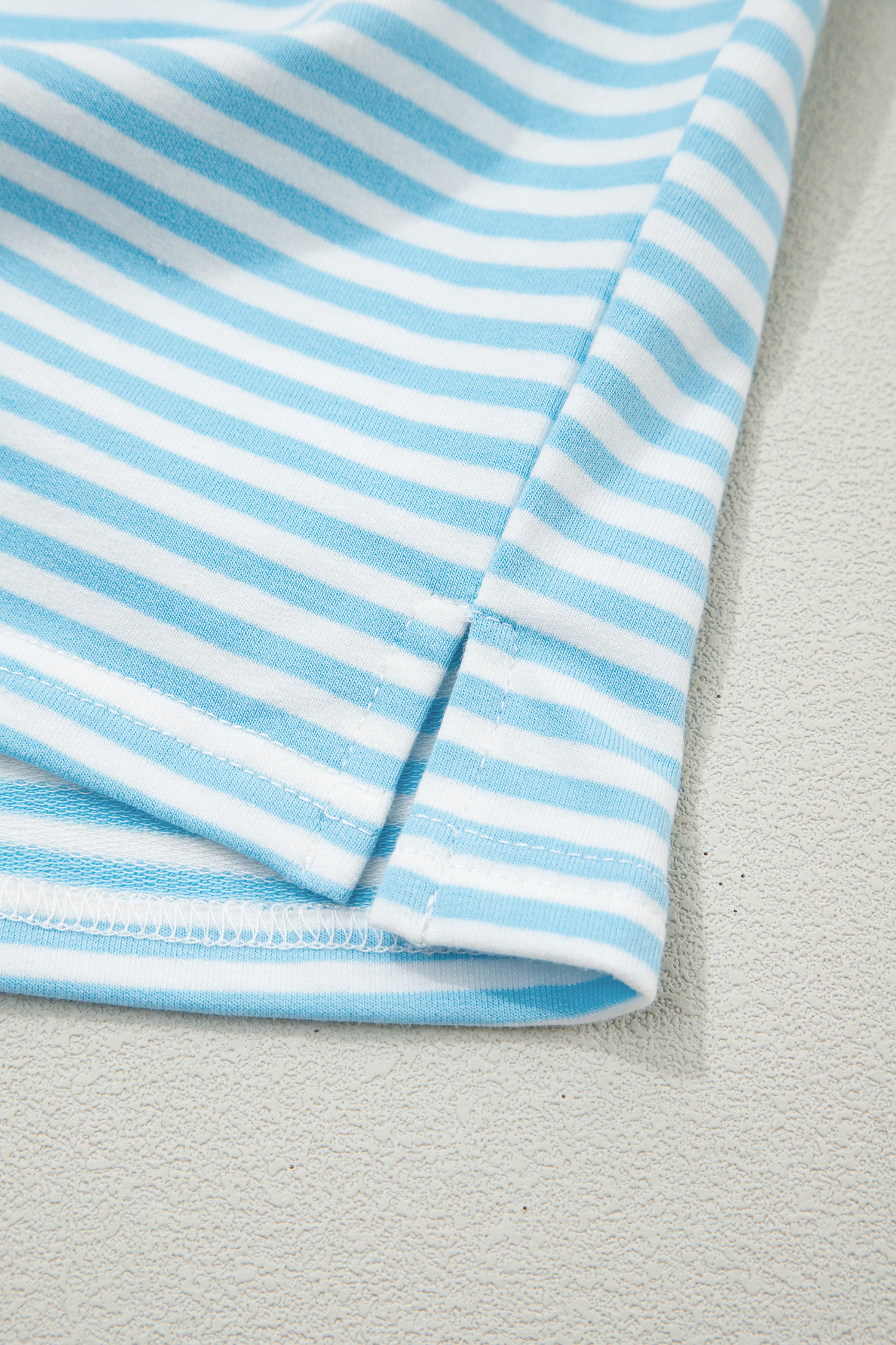 Sky Blue Stripe Oversize Mock Neck Sweatshirt and Shorts Set view 17