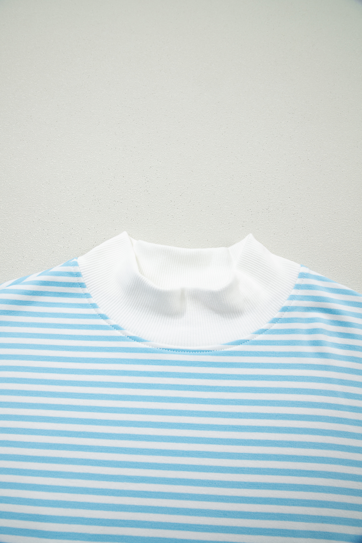 Sky Blue Stripe Oversize Mock Neck Sweatshirt and Shorts Set view 10