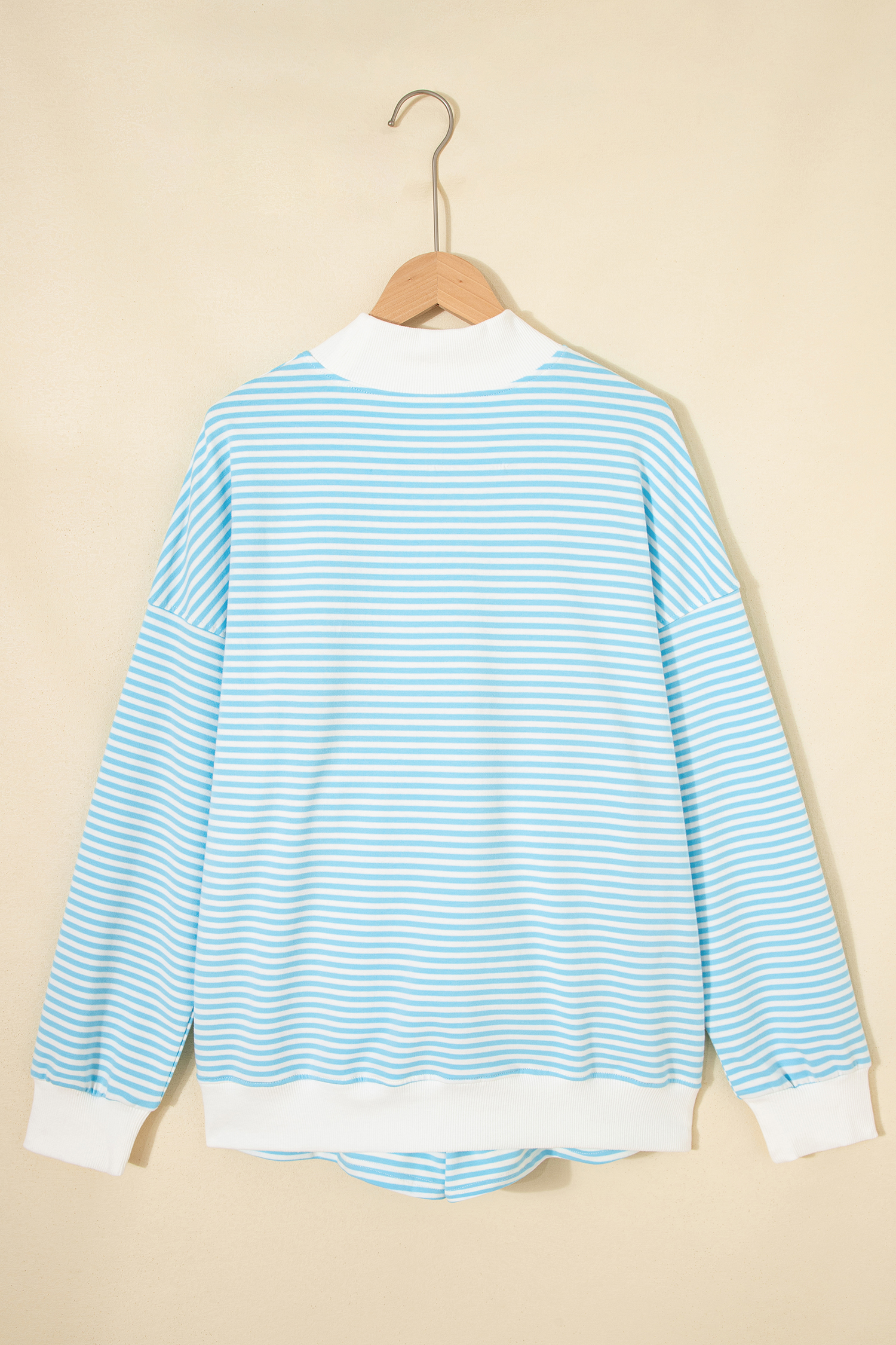 Sky Blue Stripe Oversize Mock Neck Sweatshirt and Shorts Set view 9