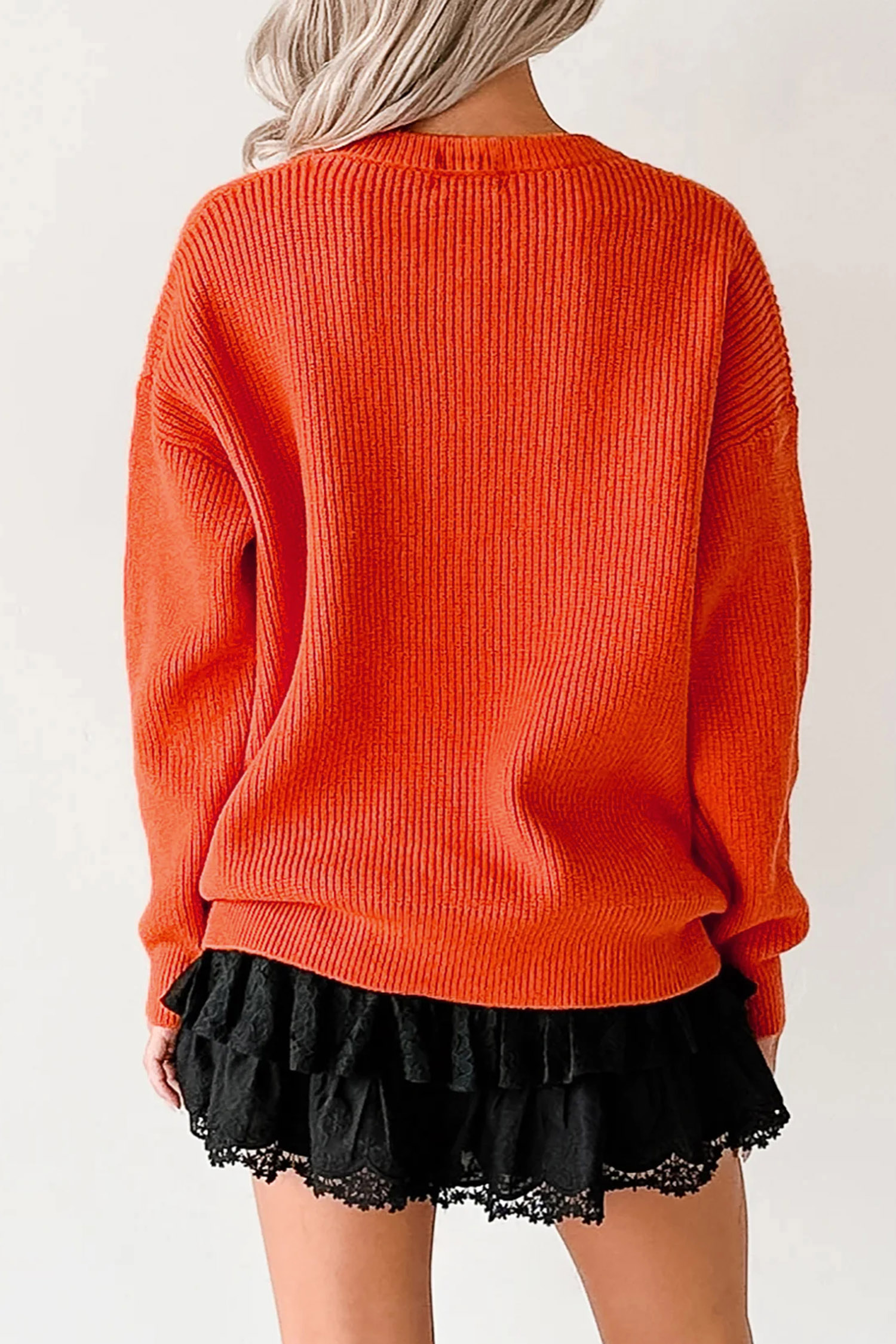 Orange Drop Shoulder Long Sleeve Round Neck Halloween Sweater view 4