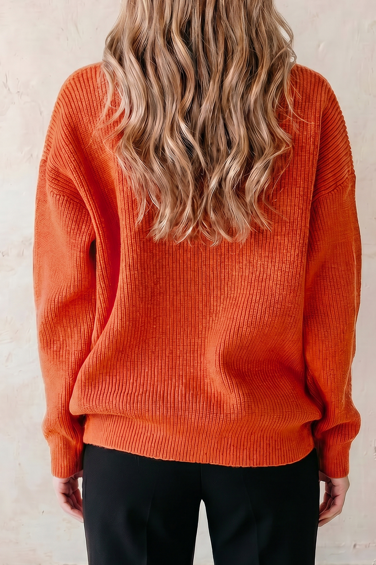 Orange Drop Shoulder Long Sleeve Round Neck Halloween Sweater view 2