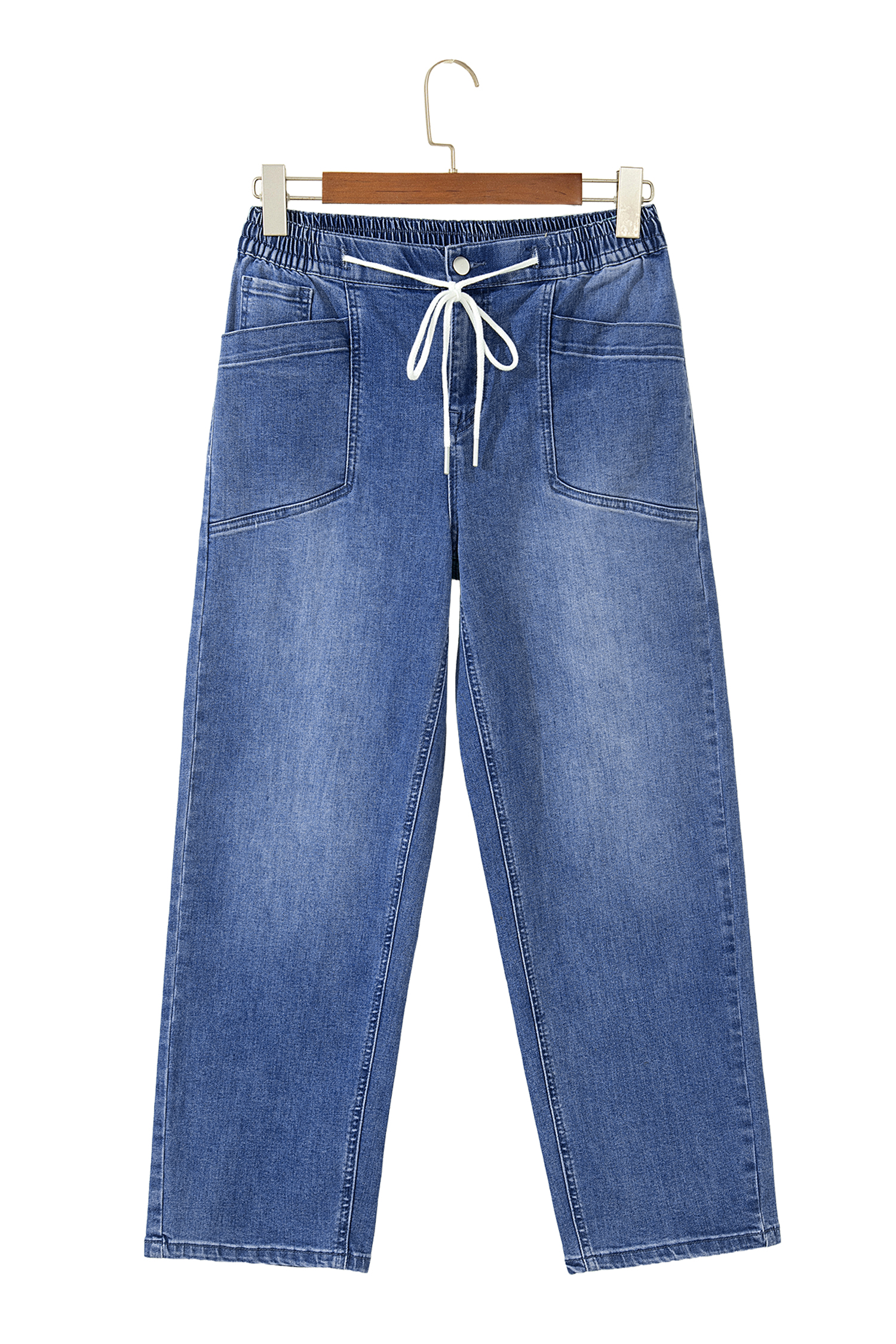 Ashleigh Blue Drawstring Waist Ankle Length Casual Jeans Regular Fit Pocket Detail Denim Pants view 21