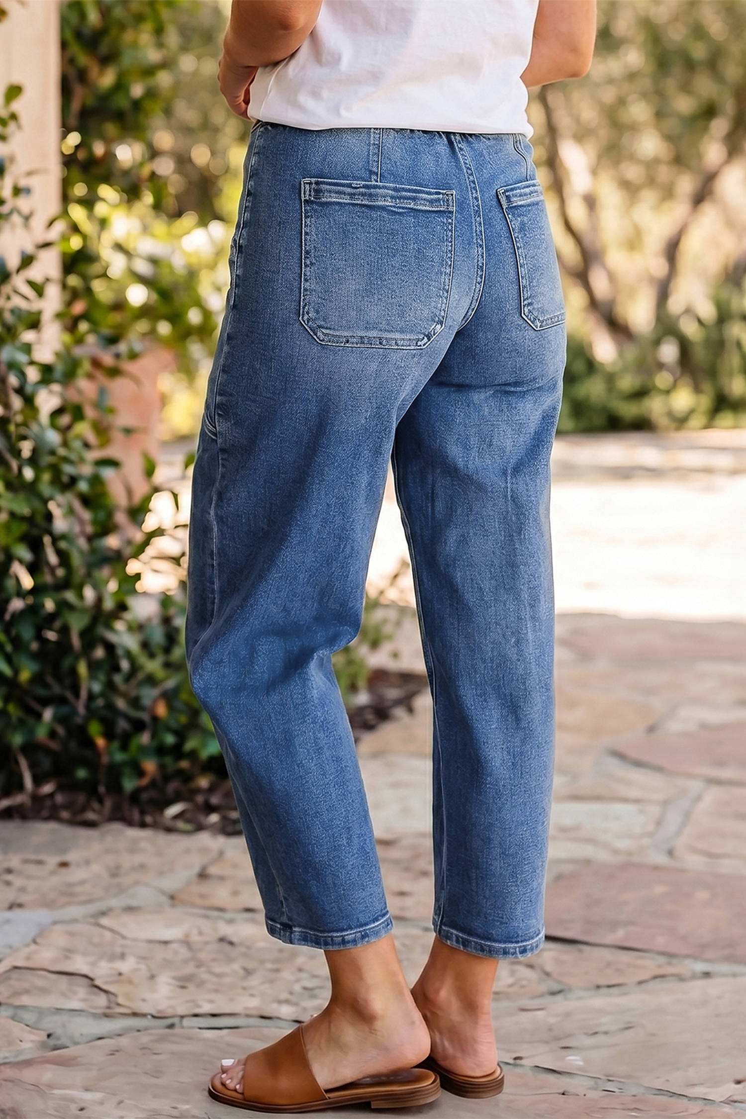 Ashleigh Blue Drawstring Waist Ankle Length Casual Jeans Regular Fit Pocket Detail Denim Pants view 3
