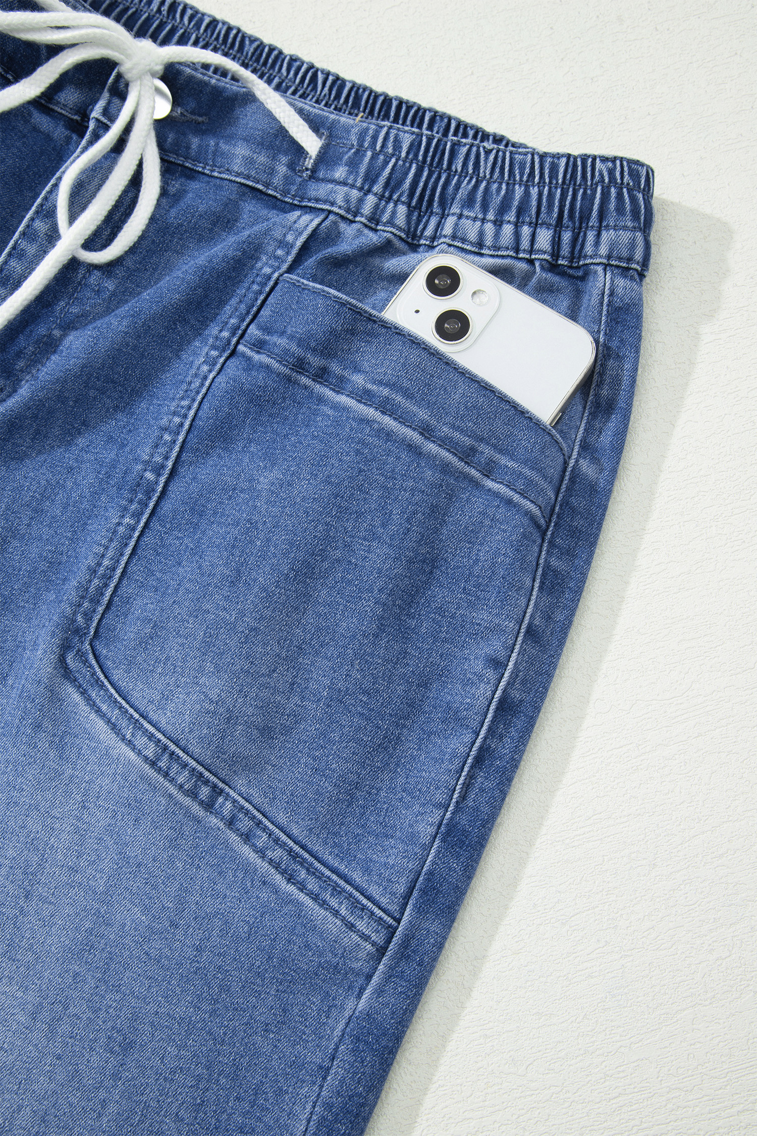 Ashleigh Blue Drawstring Waist Ankle Length Casual Jeans Regular Fit Pocket Detail Denim Pants view 10