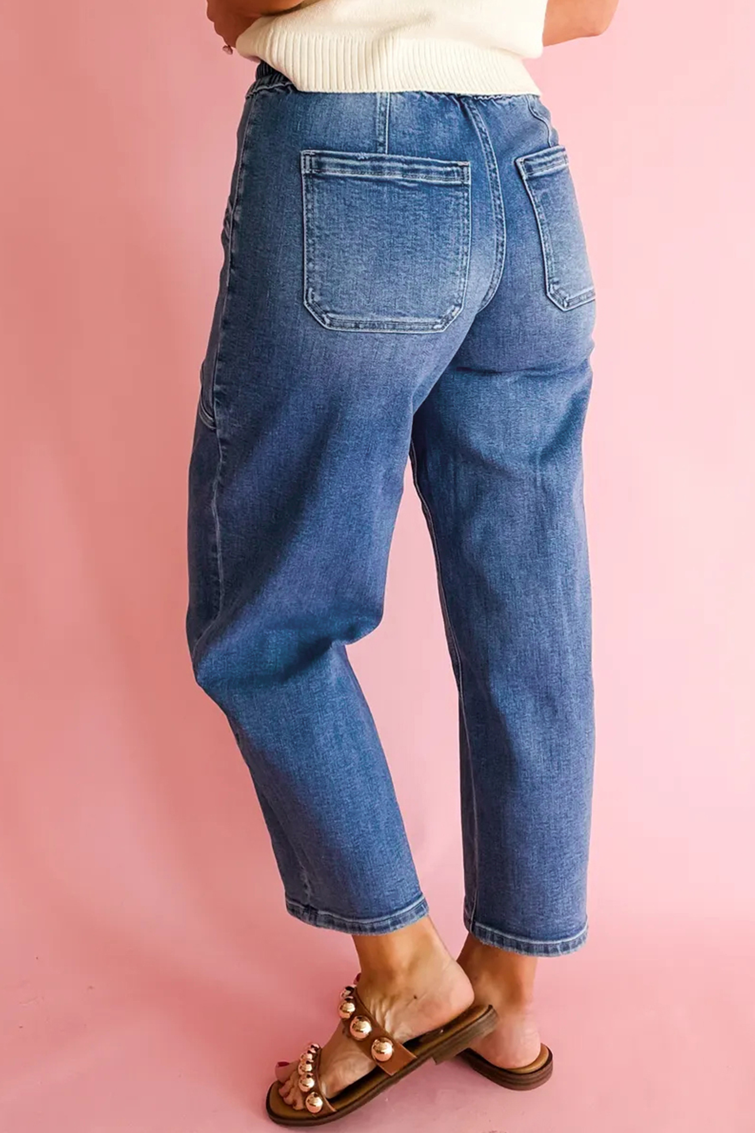 Ashleigh Blue Drawstring Waist Ankle Length Casual Jeans Regular Fit Pocket Detail Denim Pants view 5