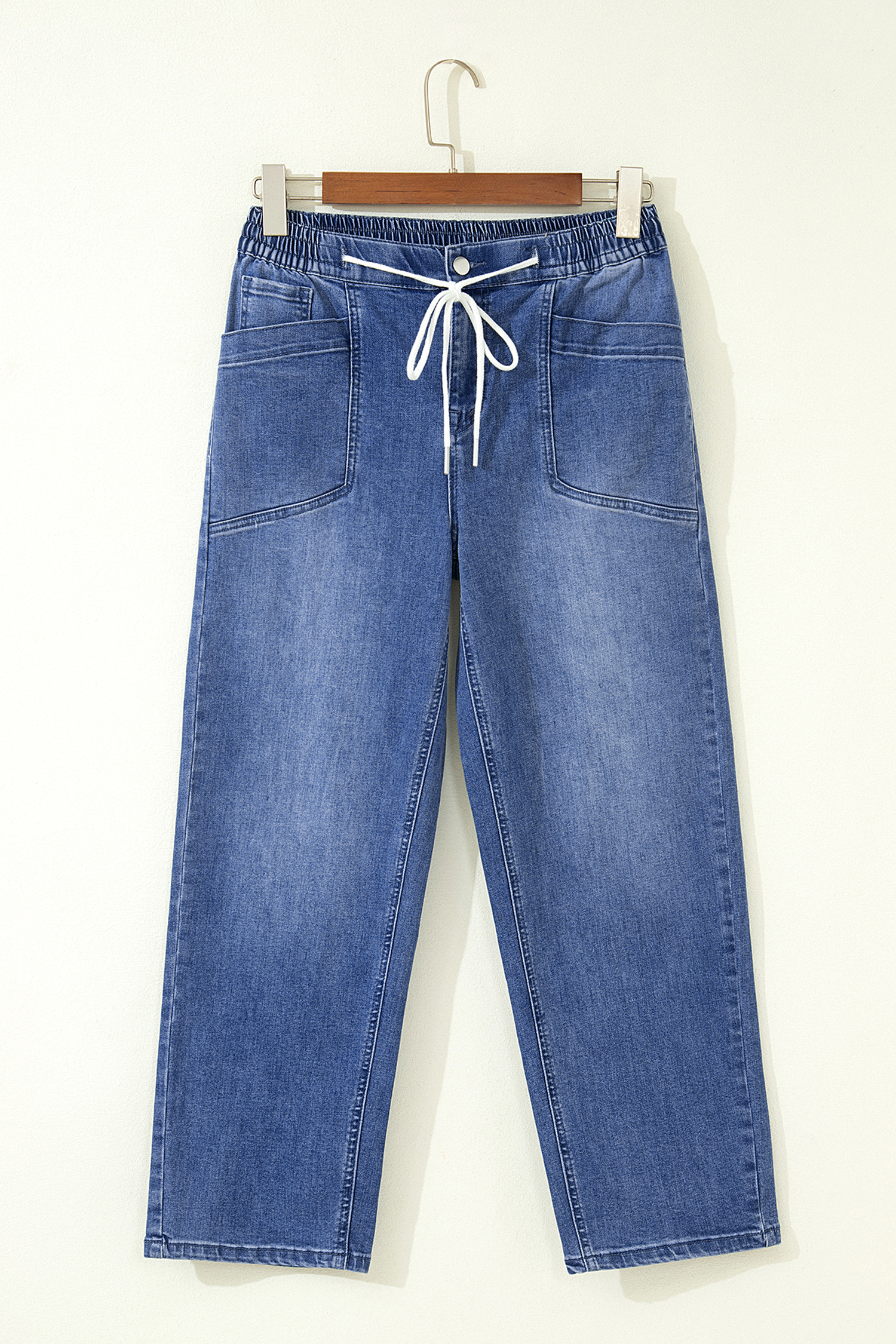 Ashleigh Blue Drawstring Waist Ankle Length Casual Jeans Regular Fit Pocket Detail Denim Pants view 7
