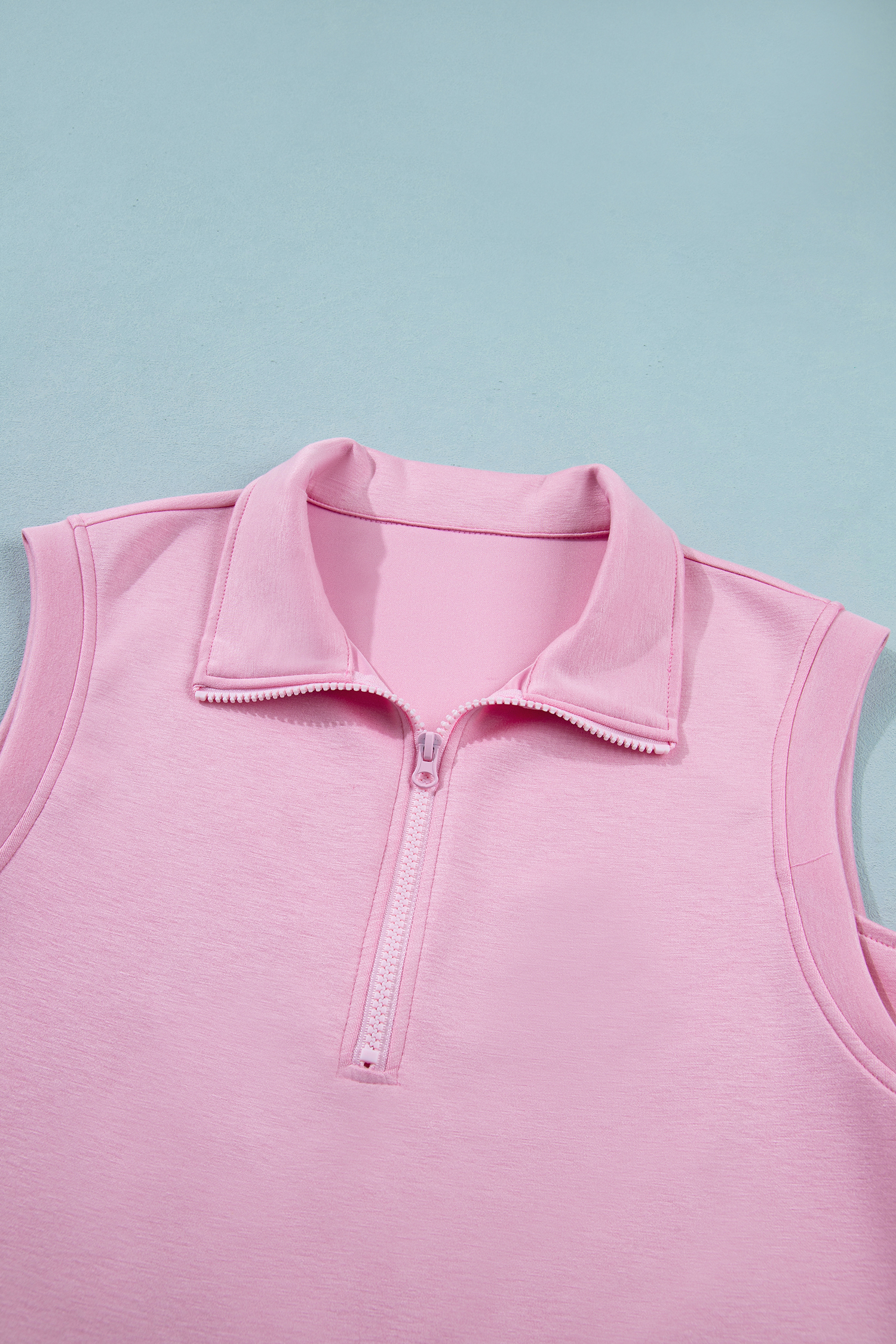 Pink Solid Color Sleeveless Zipper Tank and Skort Set view 13