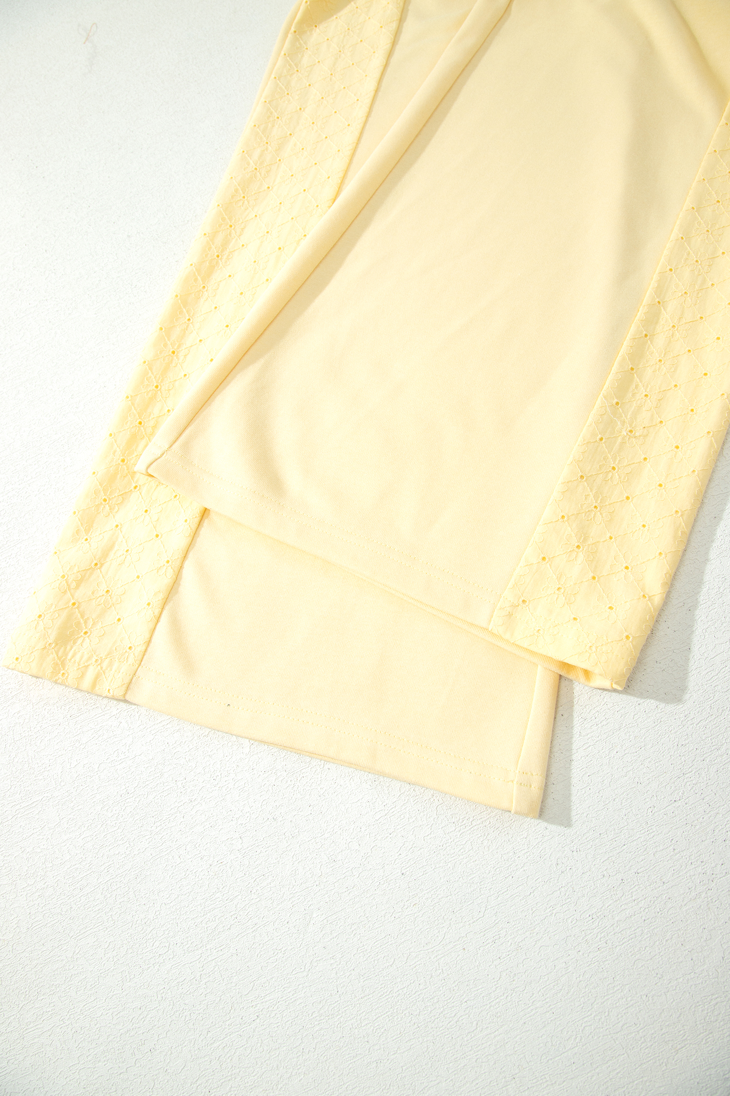 Yellow Cream Eyelet Embroidered Lace Patchwork Cropped Pullover Drawstring Pants Set
