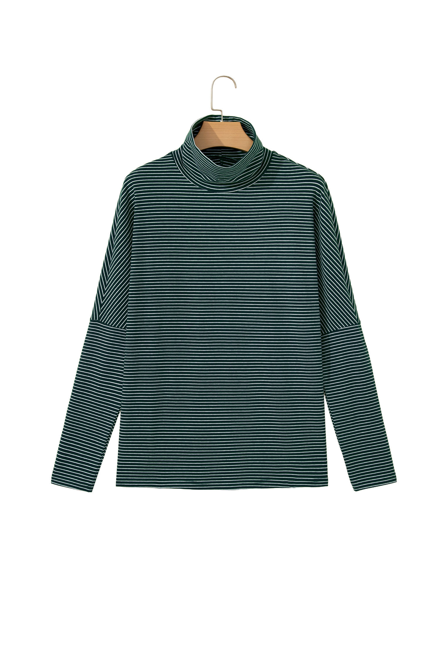 Green Stripe High Neck Dropped Shoulder Long Sleeve Casual Top view 22
