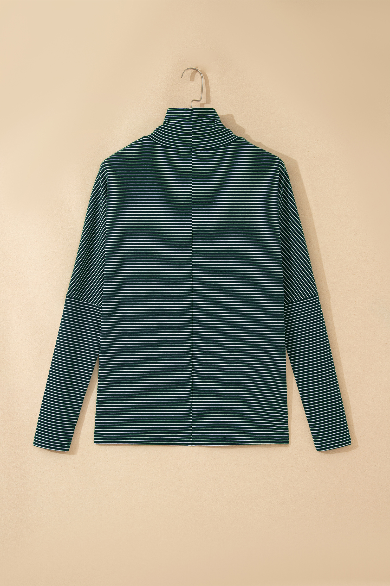 Green Stripe High Neck Dropped Shoulder Long Sleeve Casual Top view 16