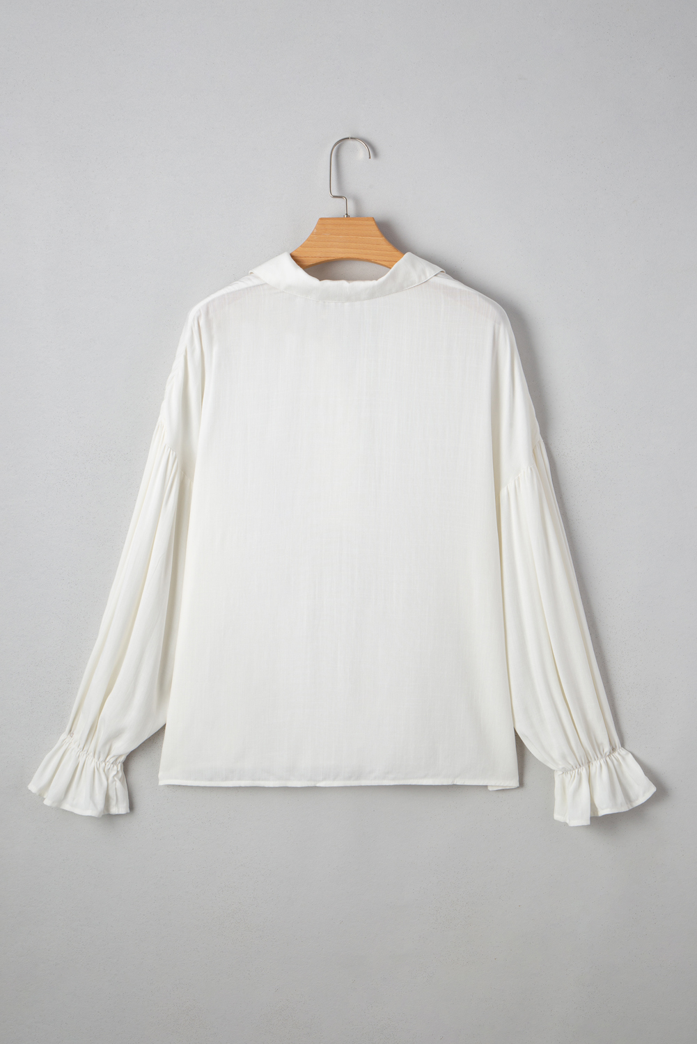 White Ruffle Elastic Cuffs Puffy Long Sleeve Button Down Shirt view 10