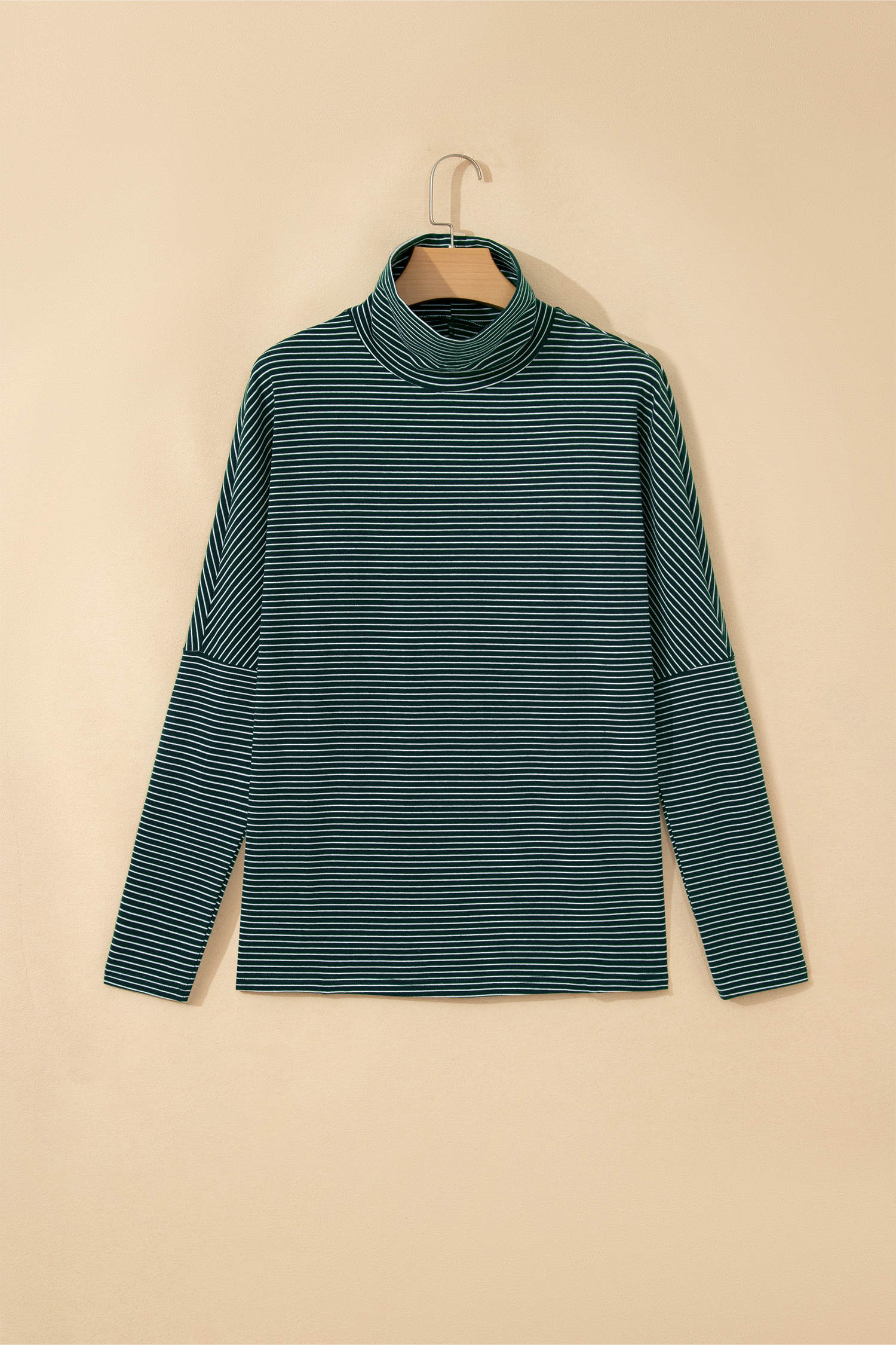Green Stripe High Neck Dropped Shoulder Long Sleeve Casual Top view 15