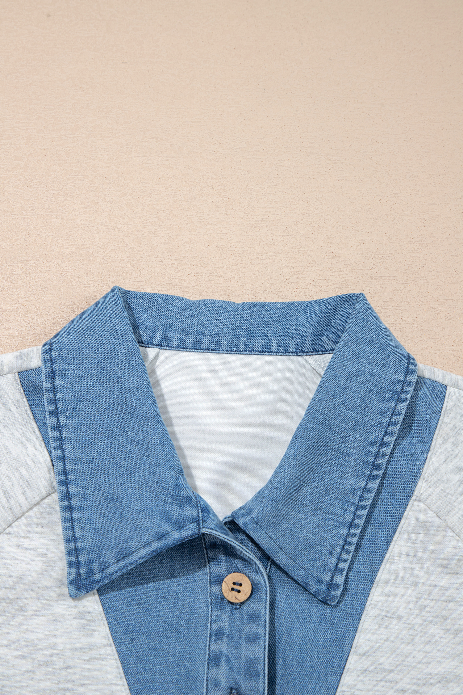 Light Grey Denim Contrast Collar Cuffed Short Sleeve Top view 5