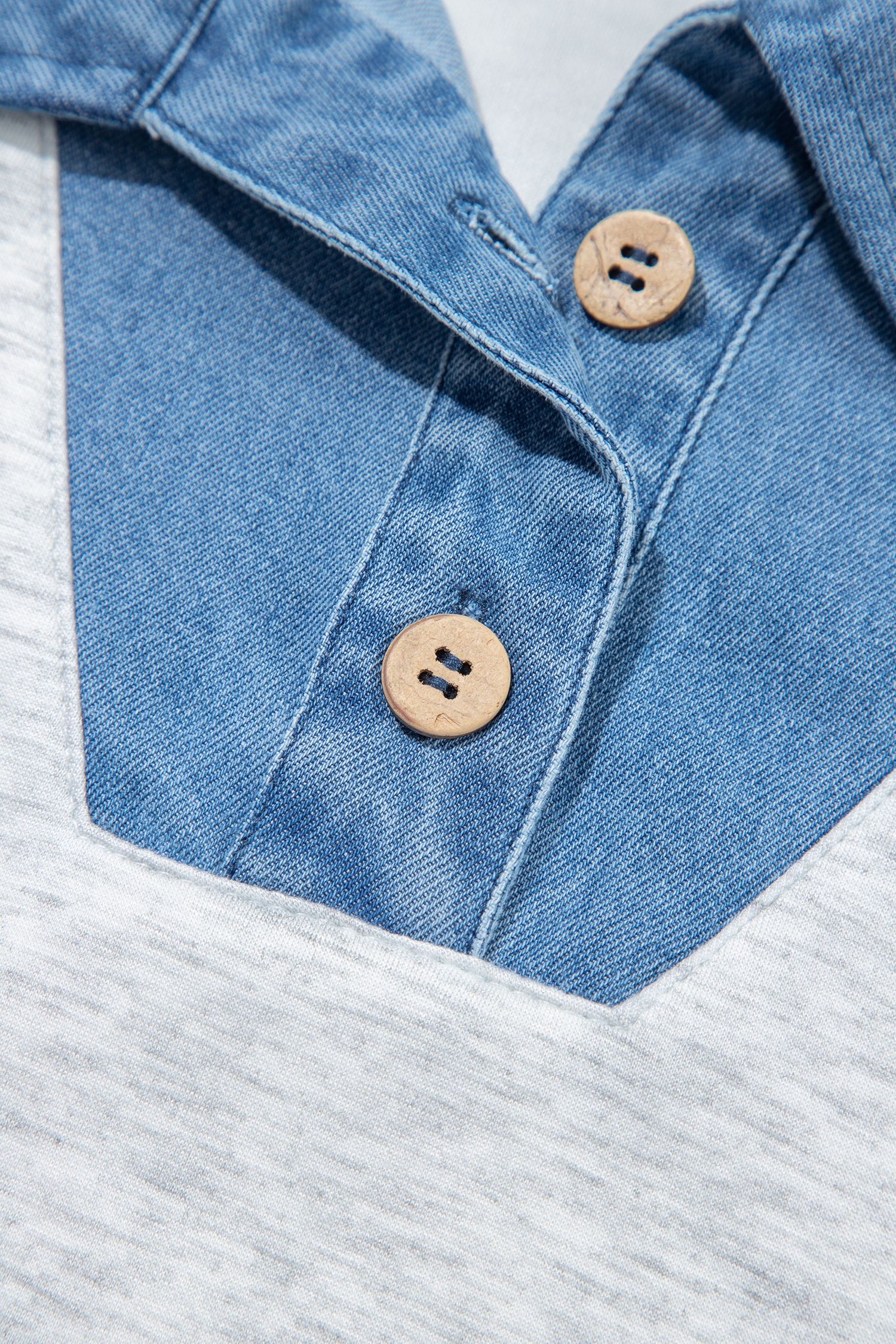 Light Grey Denim Contrast Collar Cuffed Short Sleeve Top view 9