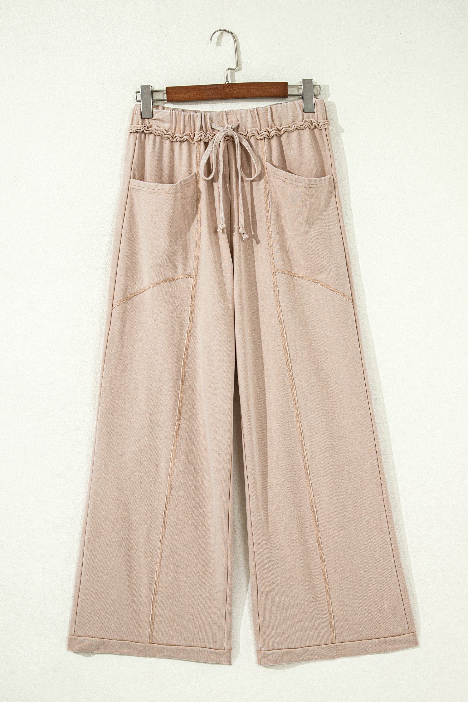 Smoke Gray Mineral Wash Drawstring Retro High Waist Wide Leg Western Pants view 6