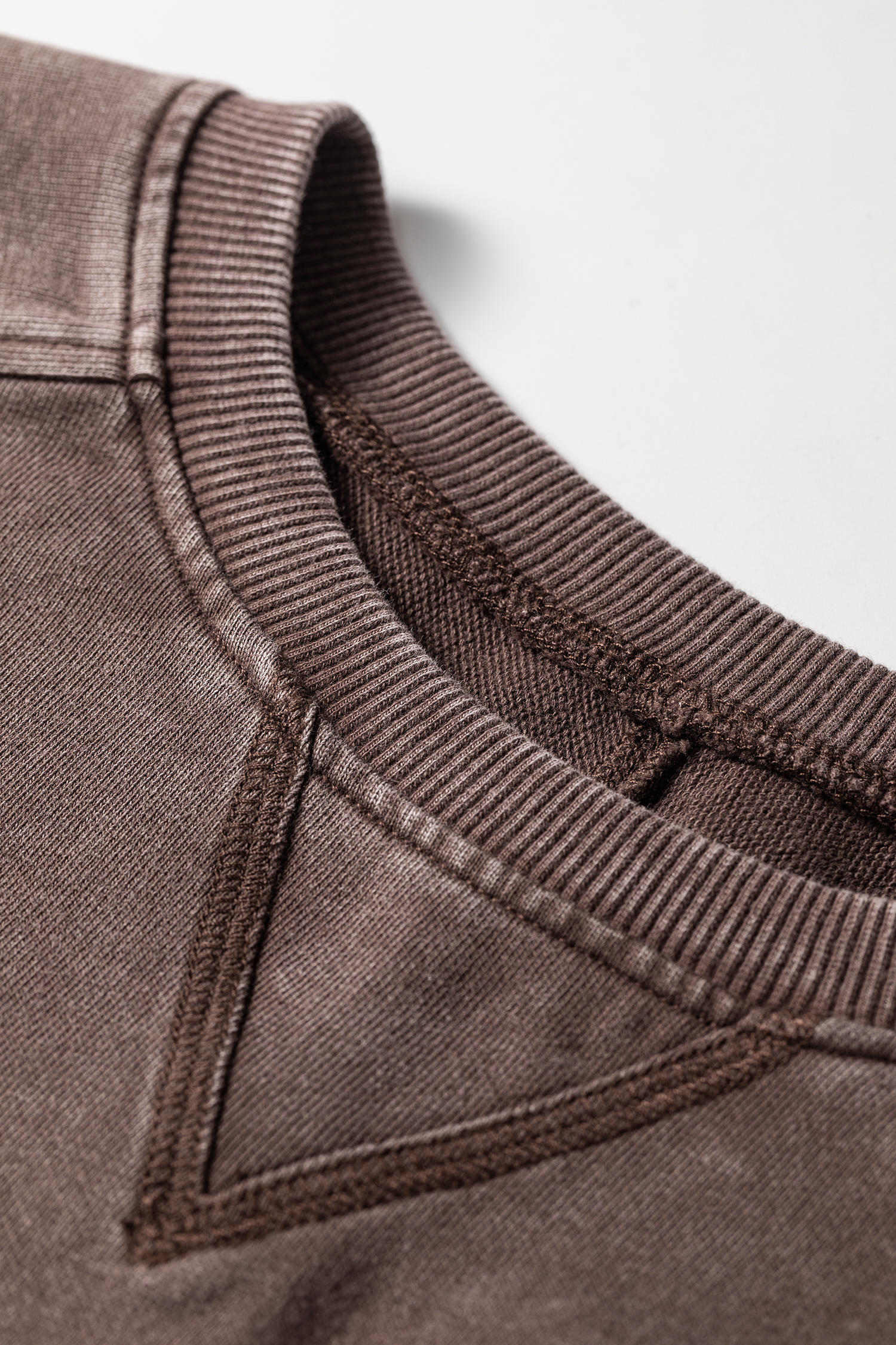 Dark Brown 3/4 Sleeve Mineral Wash Loose Cotton Top view 10