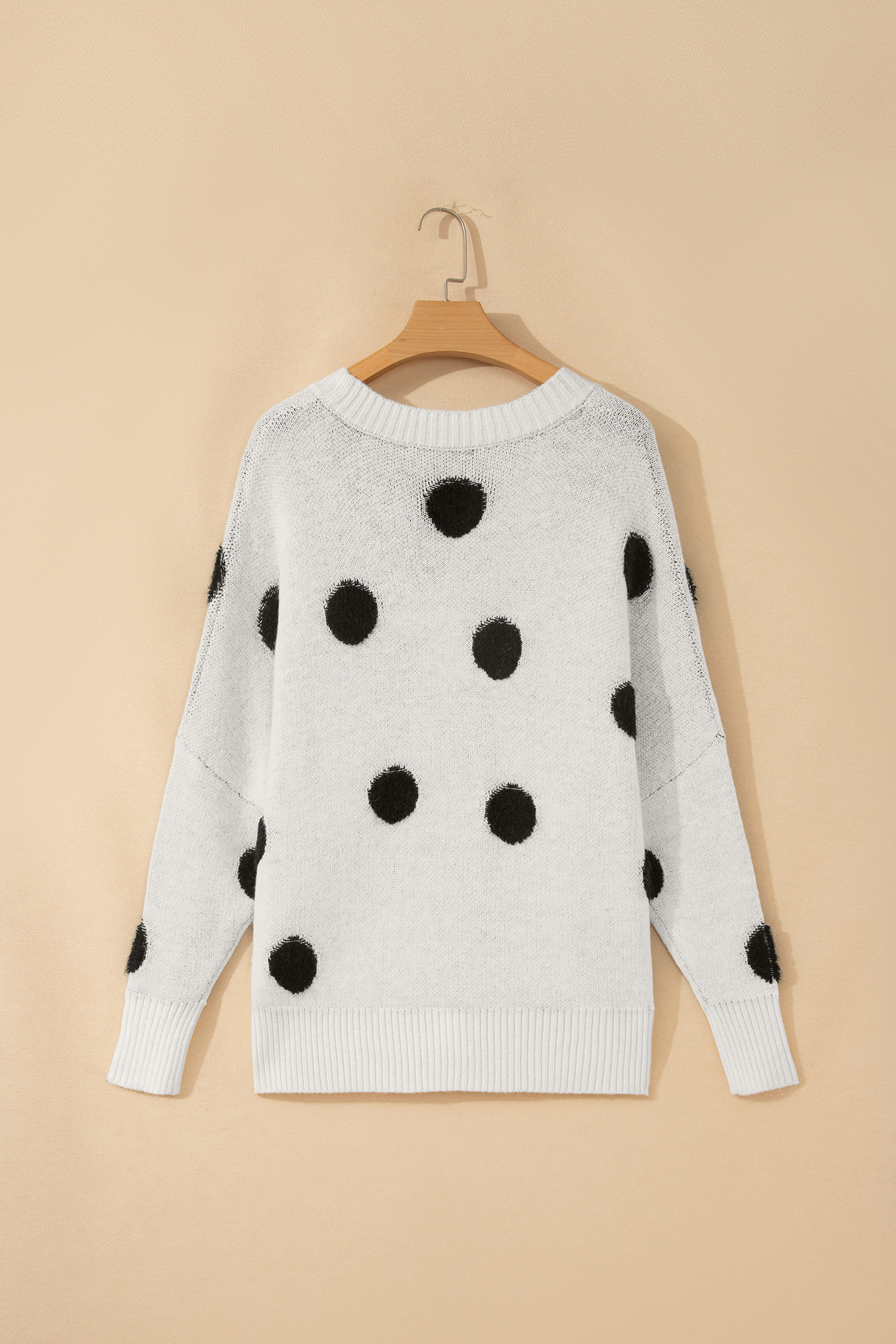 Beige Polka Dot Button Front Oversized V Neck Cardigan view 14