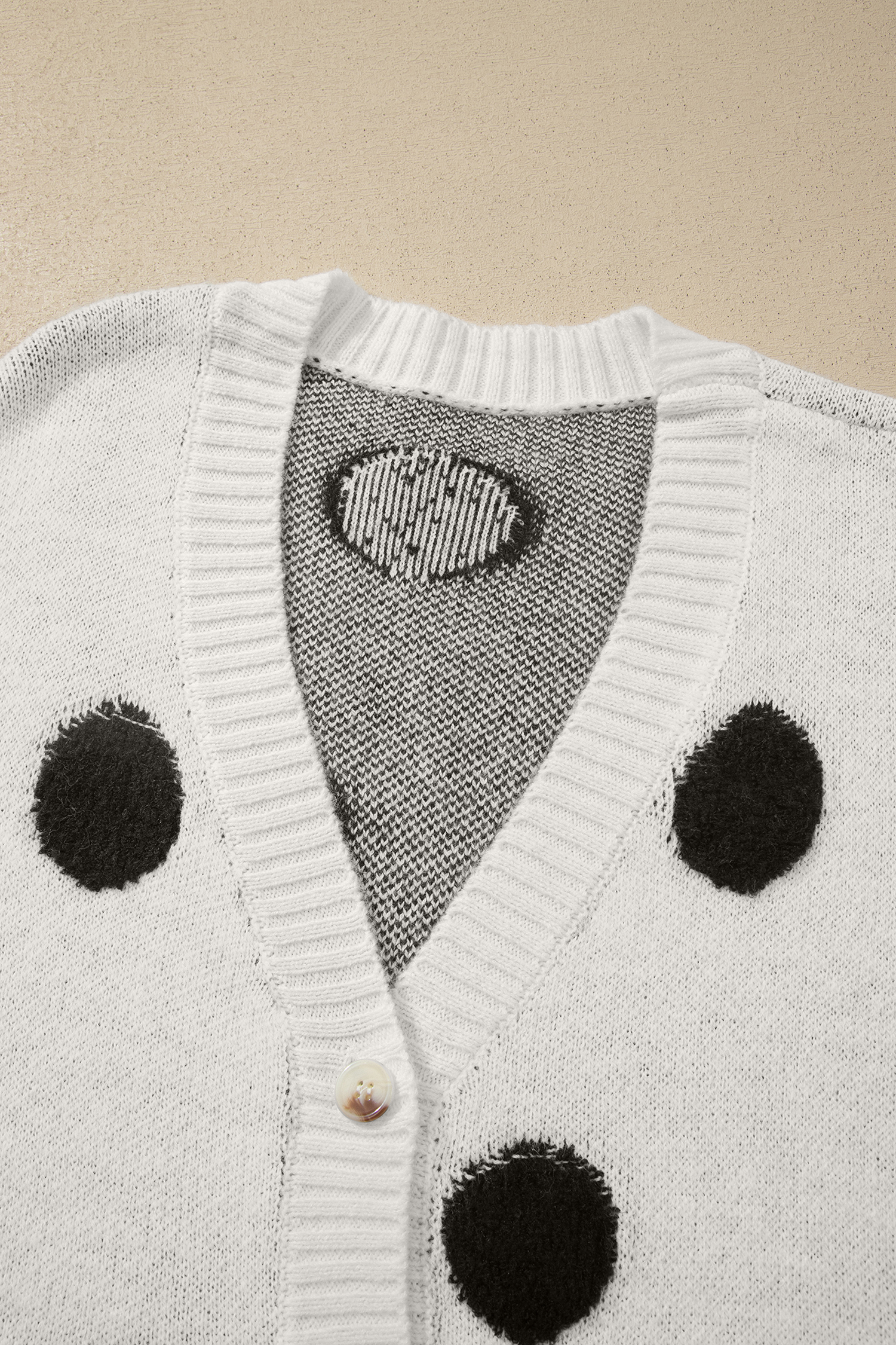 Beige Polka Dot Button Front Oversized V Neck Cardigan view 15