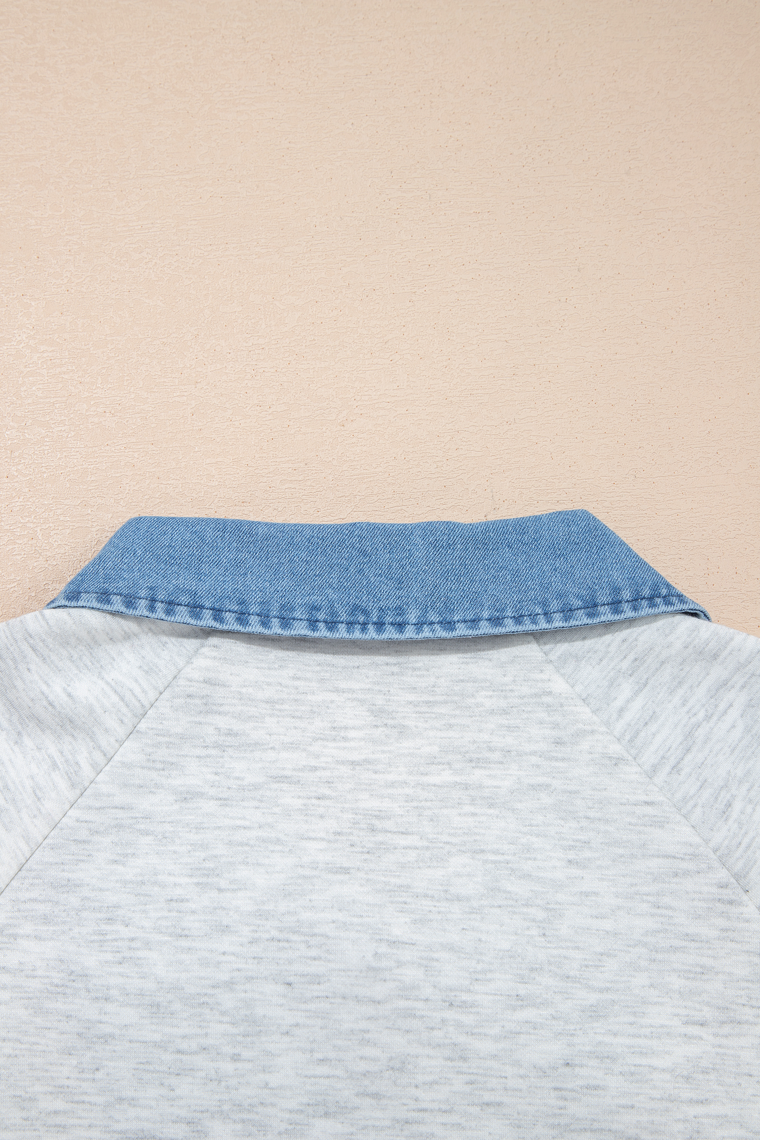 Light Grey Denim Contrast Collar Cuffed Short Sleeve Top view 6