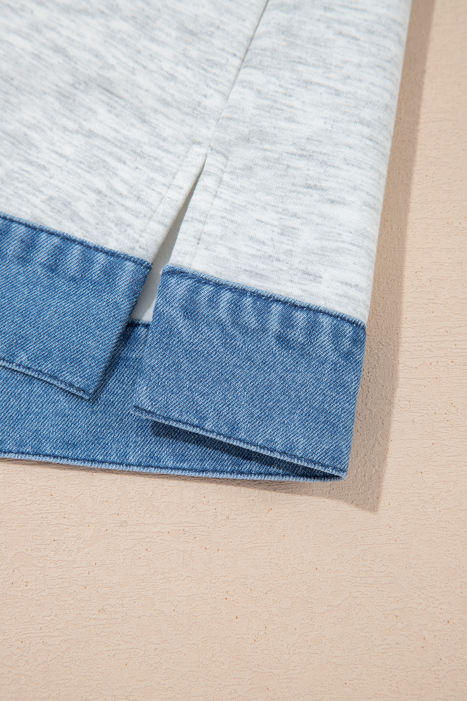 Light Grey Denim Contrast Collar Cuffed Short Sleeve Top view 8