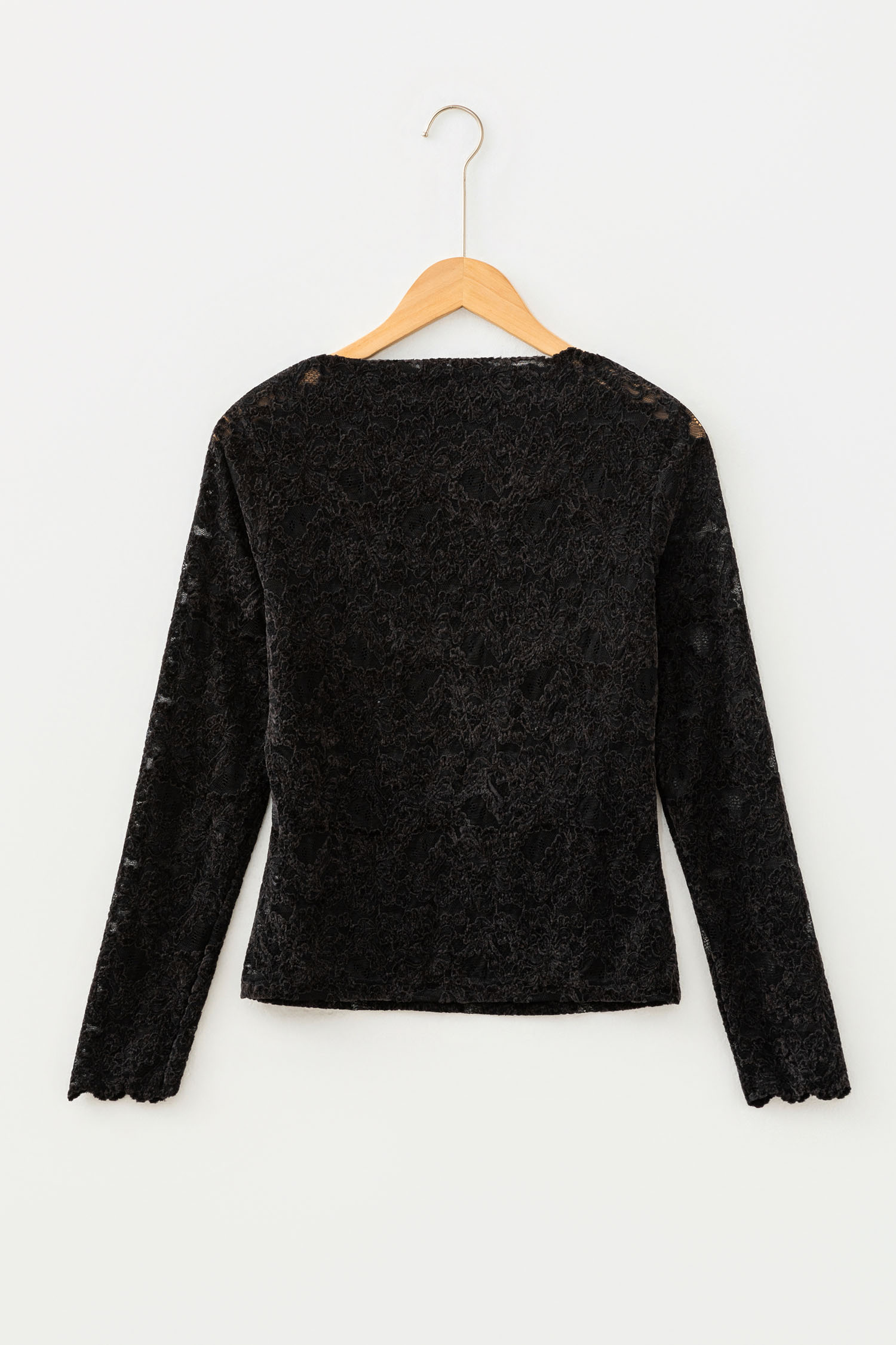 Black Elegant Stand Neck Lace Long Sleeve Top view 6