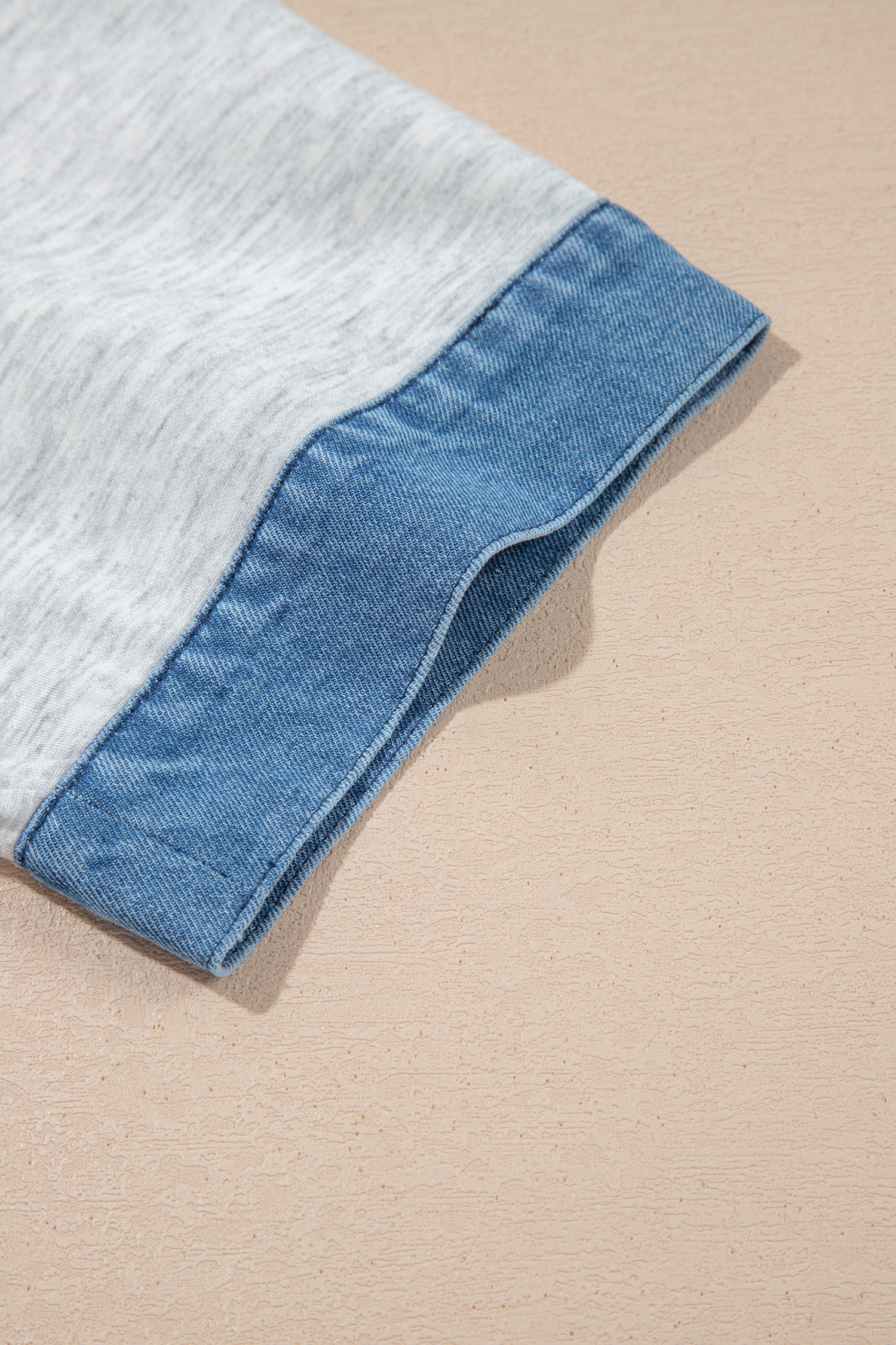 Light Grey Denim Contrast Collar Cuffed Short Sleeve Top view 7