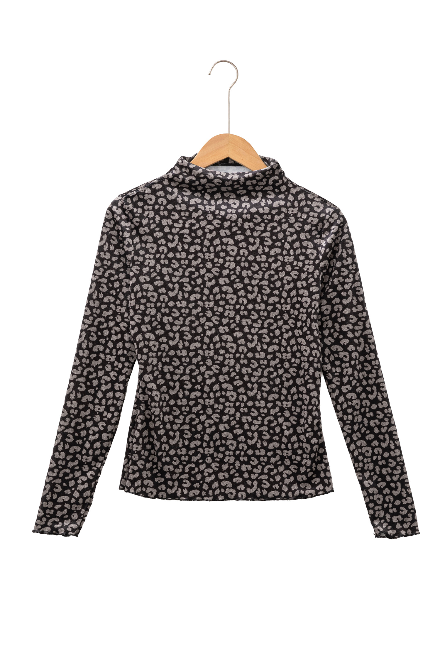 Brown Leopard Print Long Sleeve Sheath Pullover Western Style Top view 21