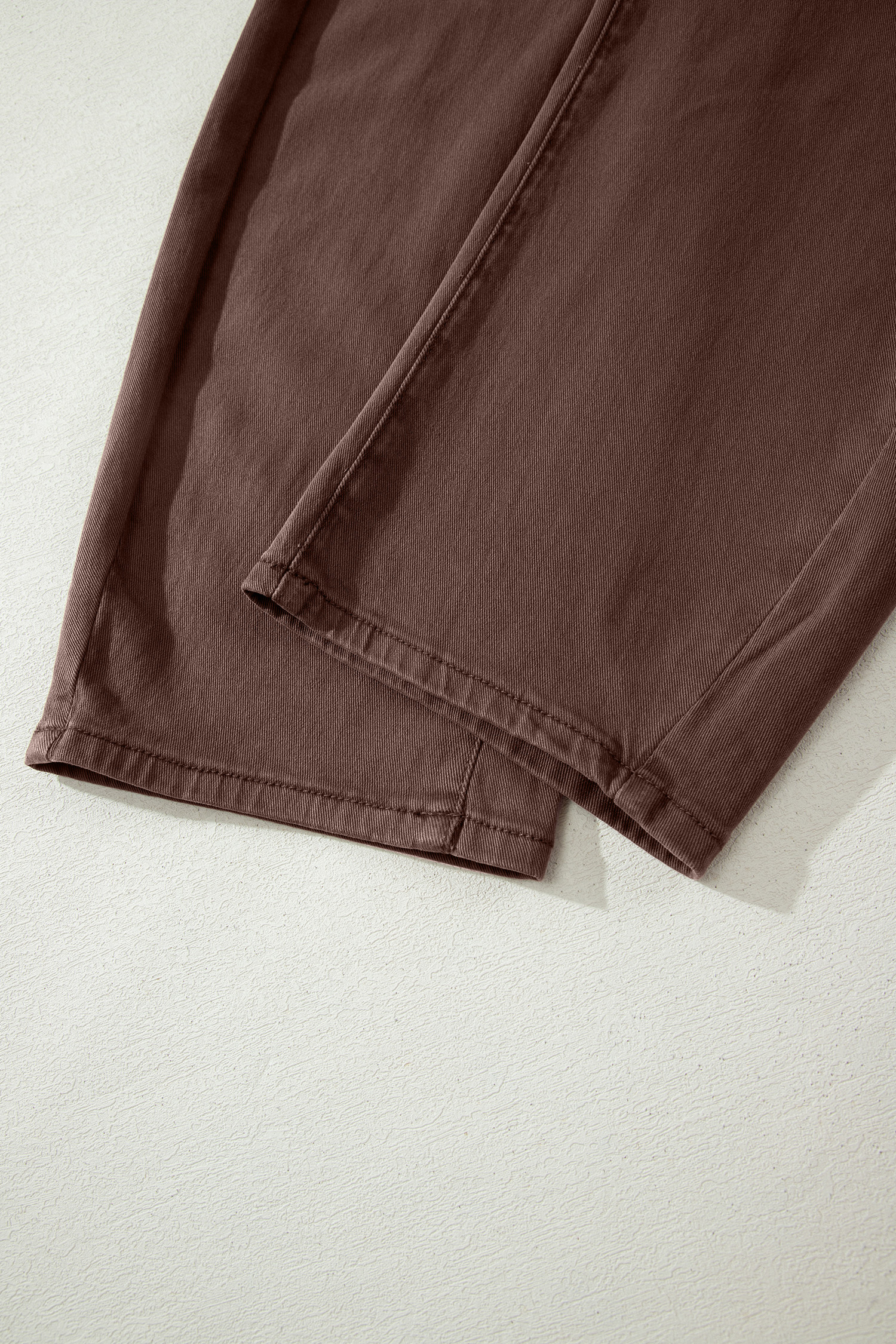 Coffee Solid Color Square Patch Pocket Ankle-length Barrel Jeans view 16