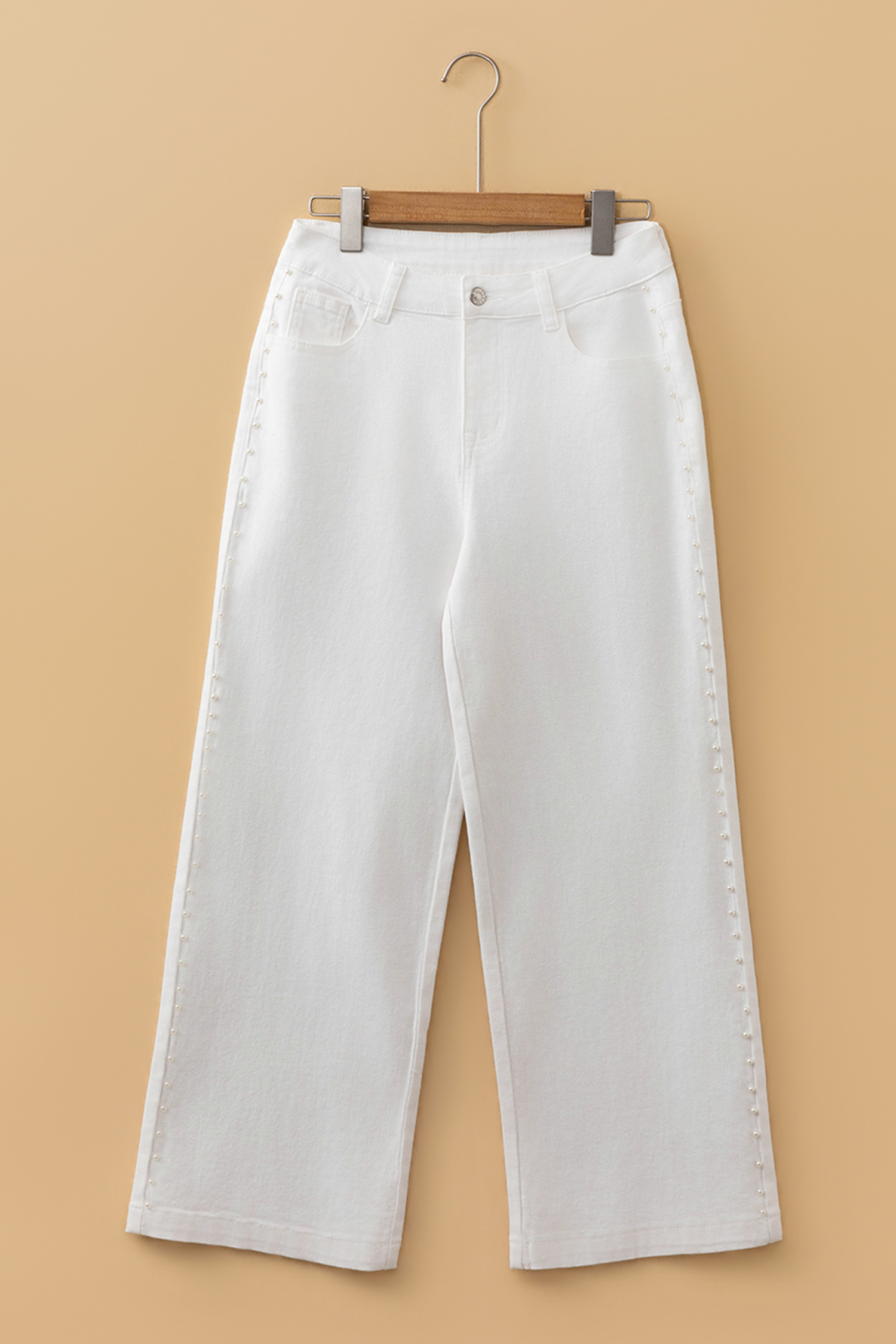White Pearl Embellished Side Seam Ankle-length Shift Jeans view 5