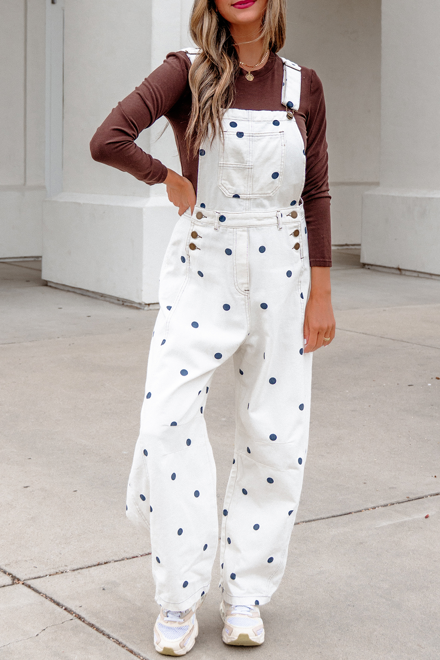 Jet Stream Polka Dot Print Bib Pocket Denim Barrel Overalls Jumpsuit view 9