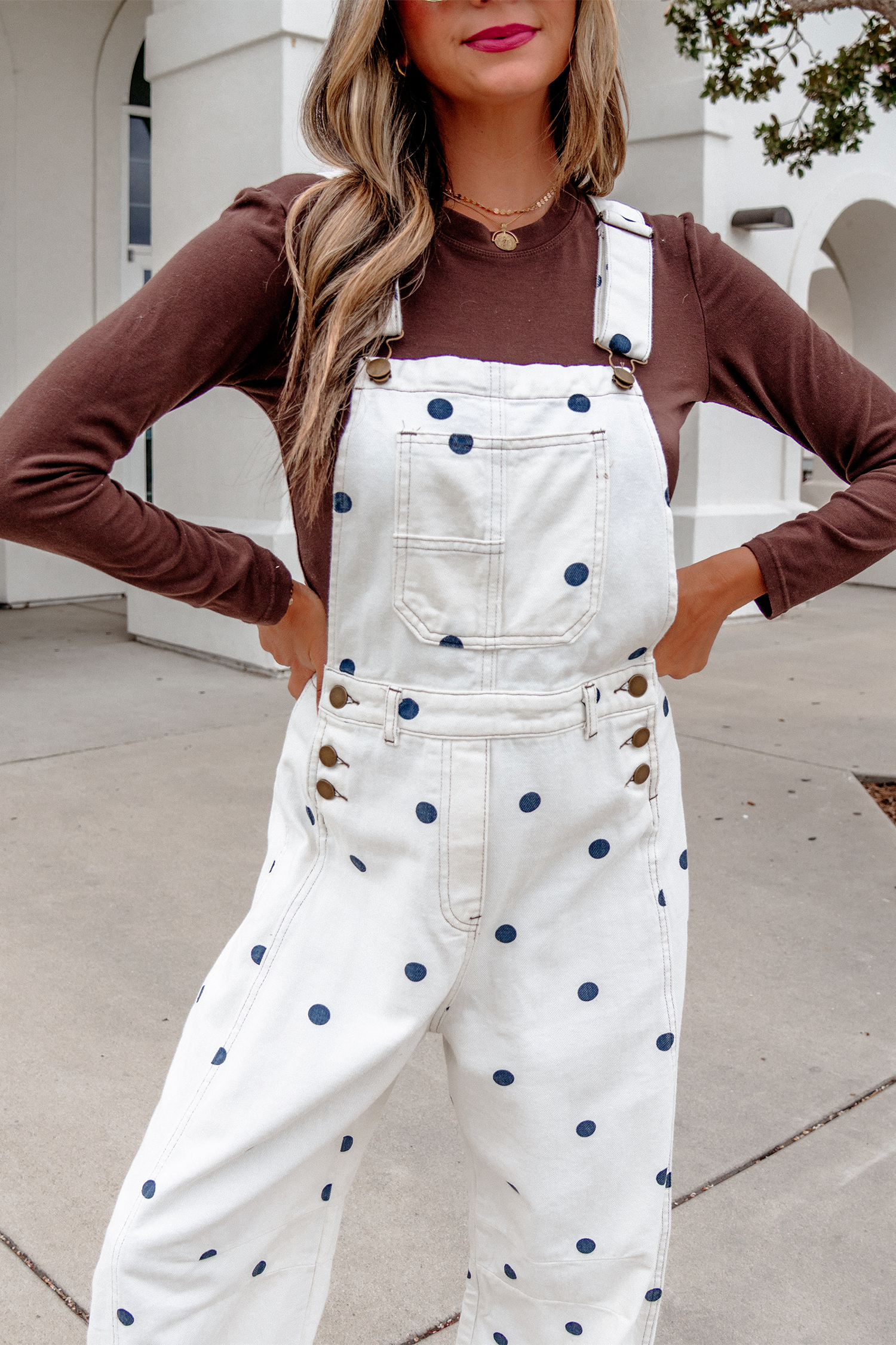 Jet Stream Polka Dot Print Bib Pocket Denim Barrel Overalls Jumpsuit view 8
