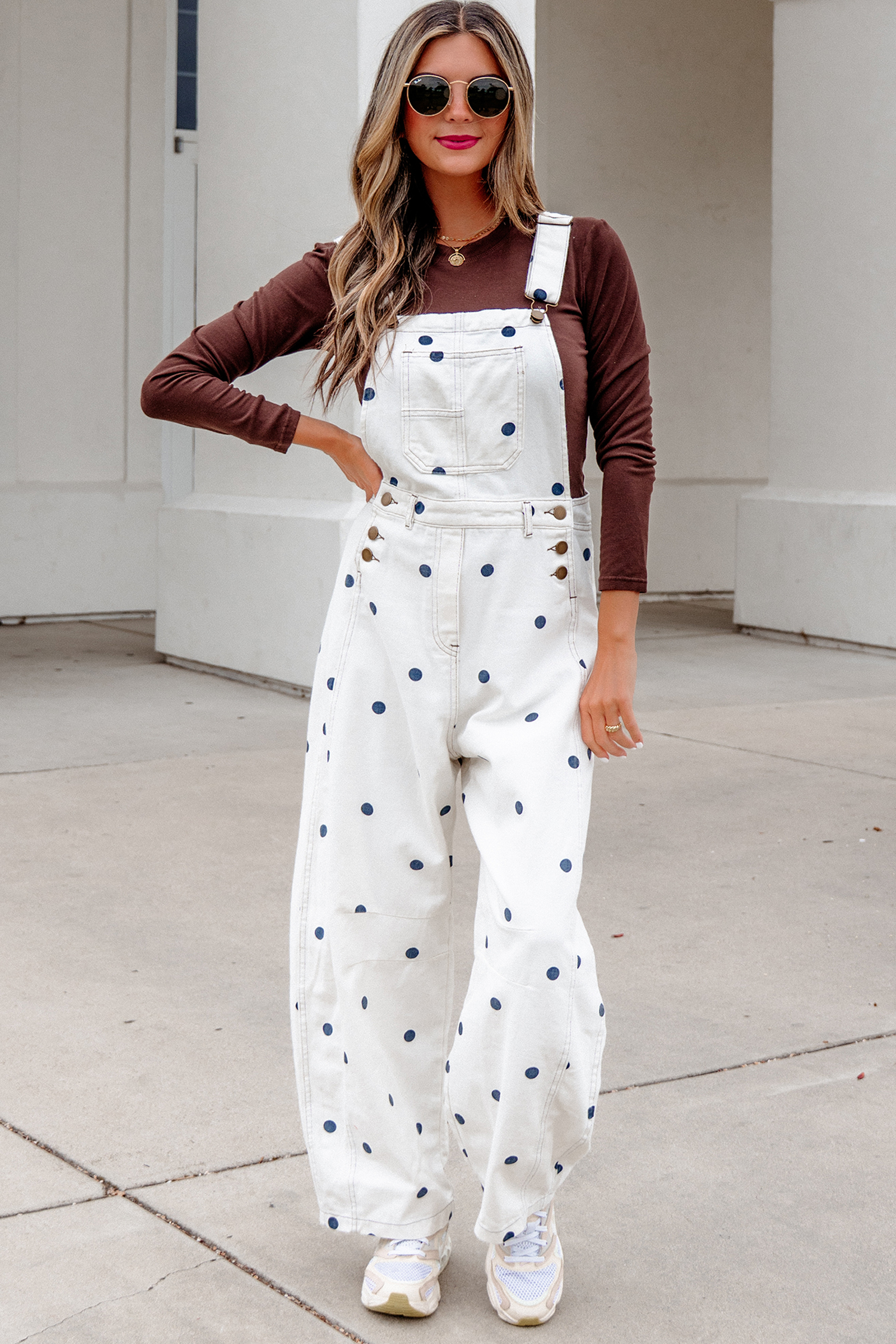 Jet Stream Polka Dot Print Bib Pocket Denim Barrel Overalls Jumpsuit view 5