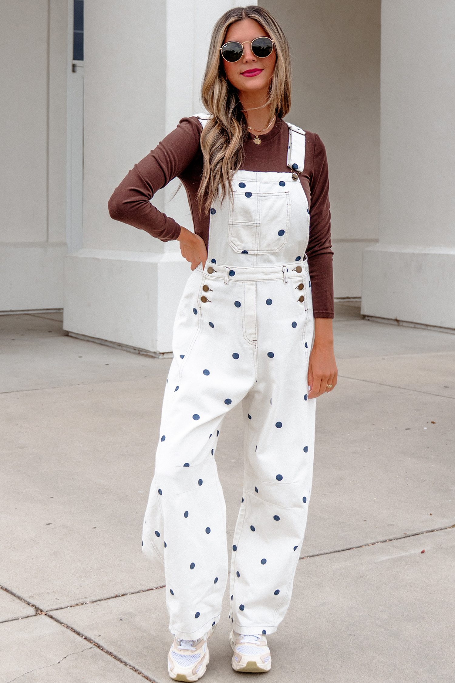 Jet Stream Polka Dot Print Bib Pocket Denim Barrel Overalls Jumpsuit view 3