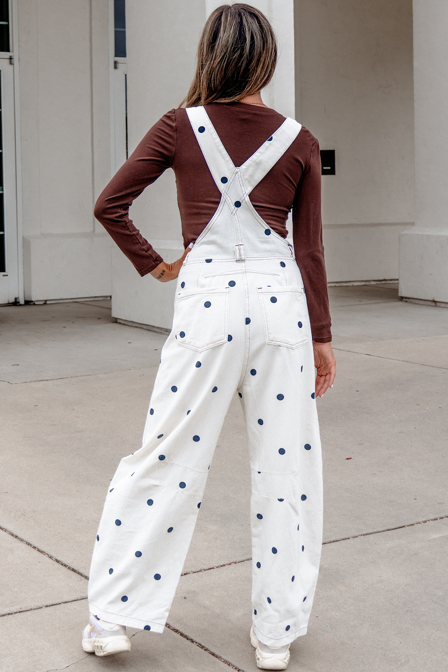 Jet Stream Polka Dot Print Bib Pocket Denim Barrel Overalls Jumpsuit view 4