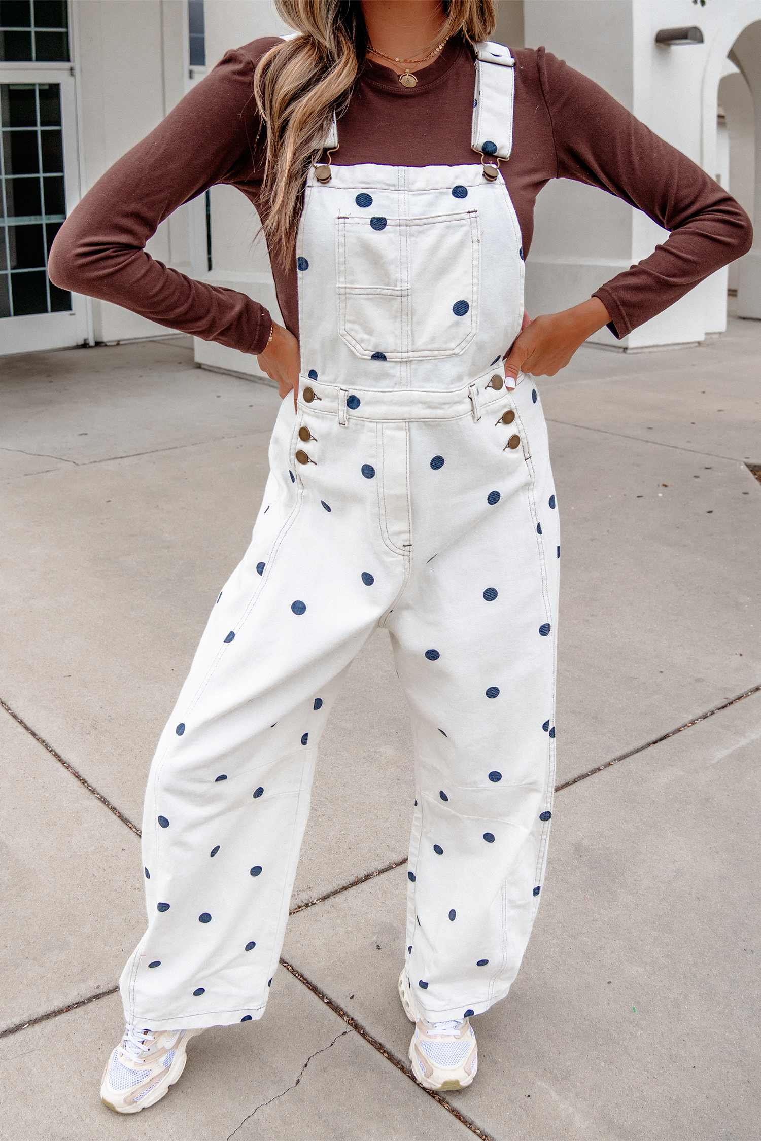 Jet Stream Polka Dot Print Bib Pocket Denim Barrel Overalls Jumpsuit view 7
