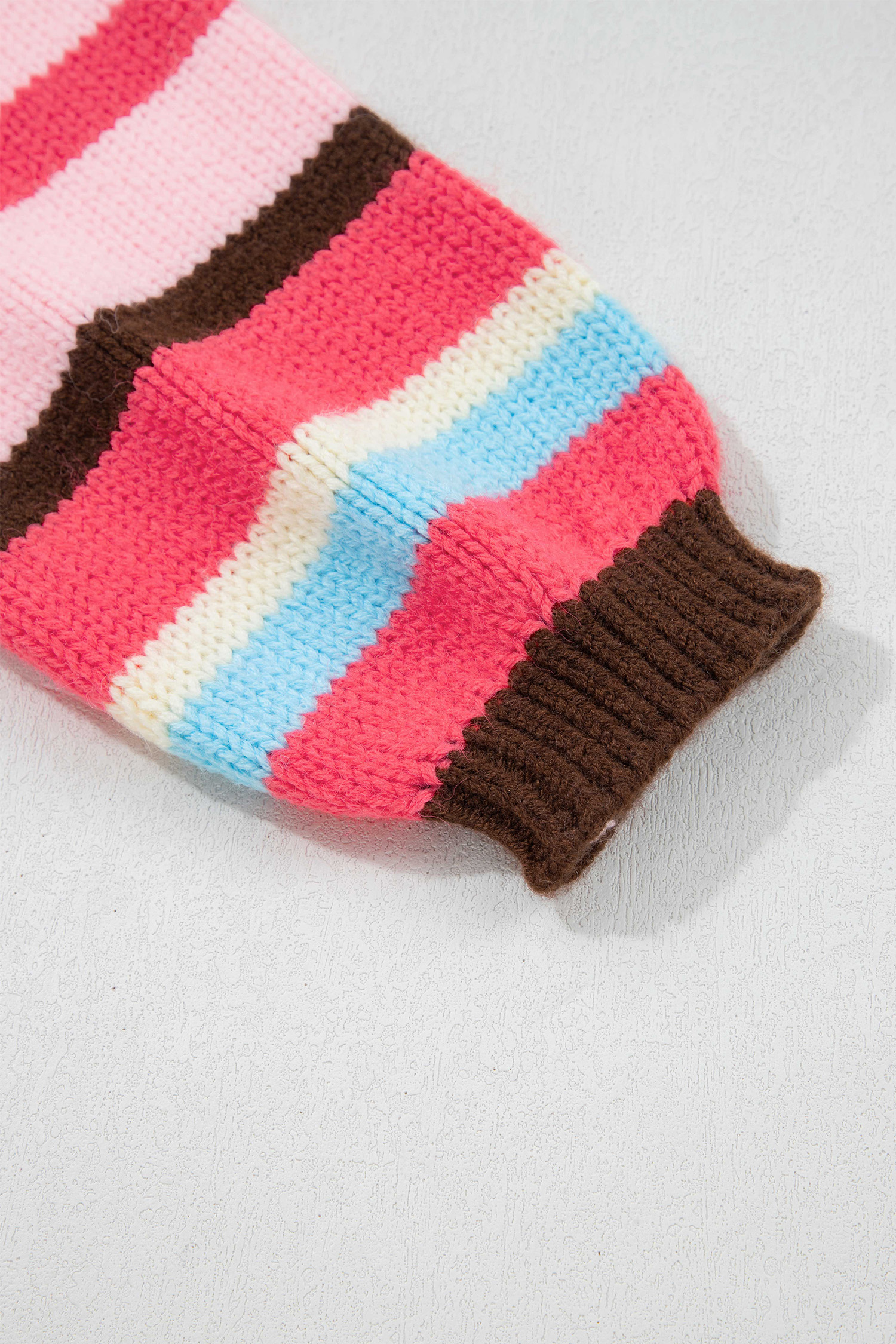 Pink Stripe Striped Colorblock Drop Shoulder Cardigan view 18
