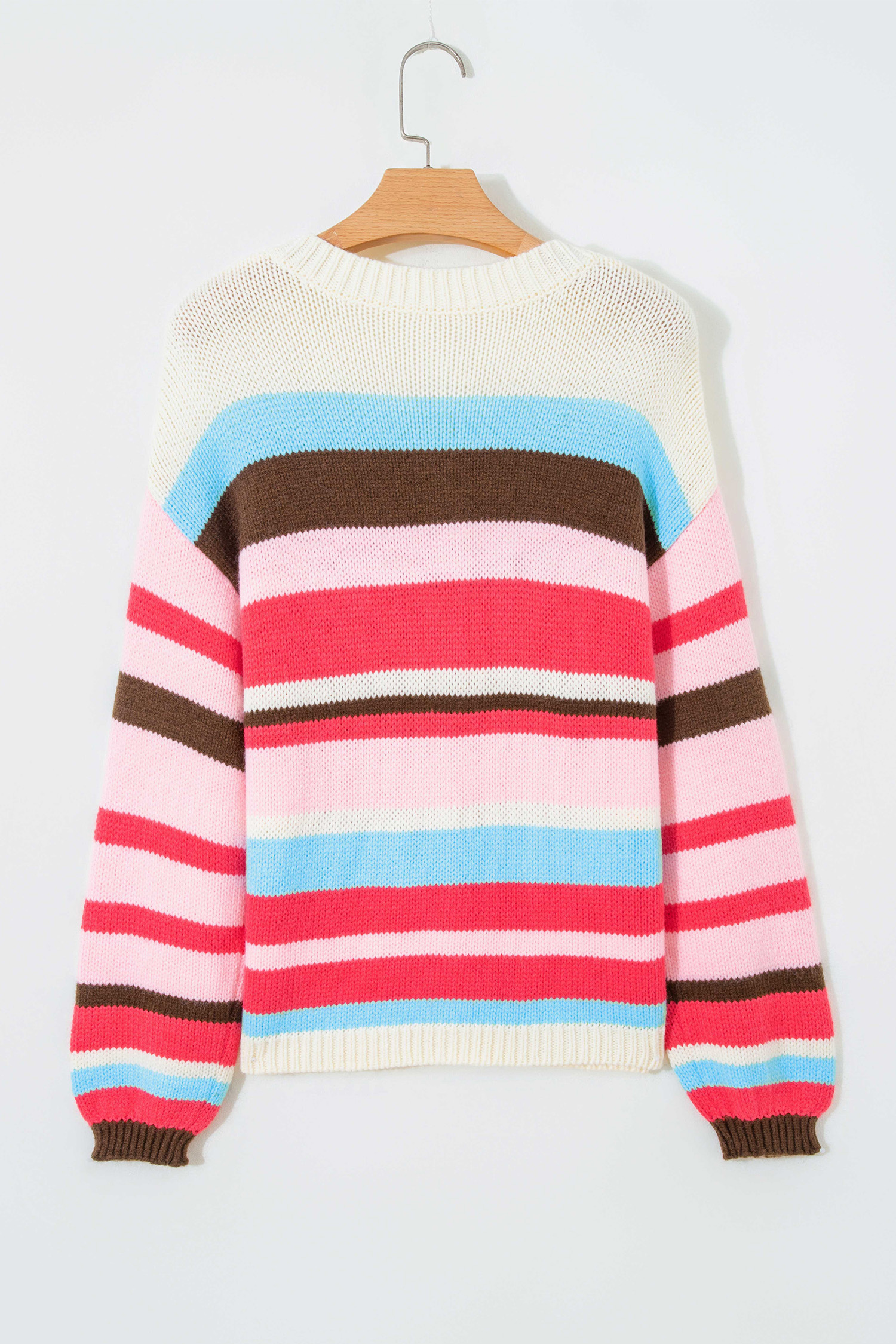 Pink Stripe Striped Colorblock Drop Shoulder Cardigan view 15