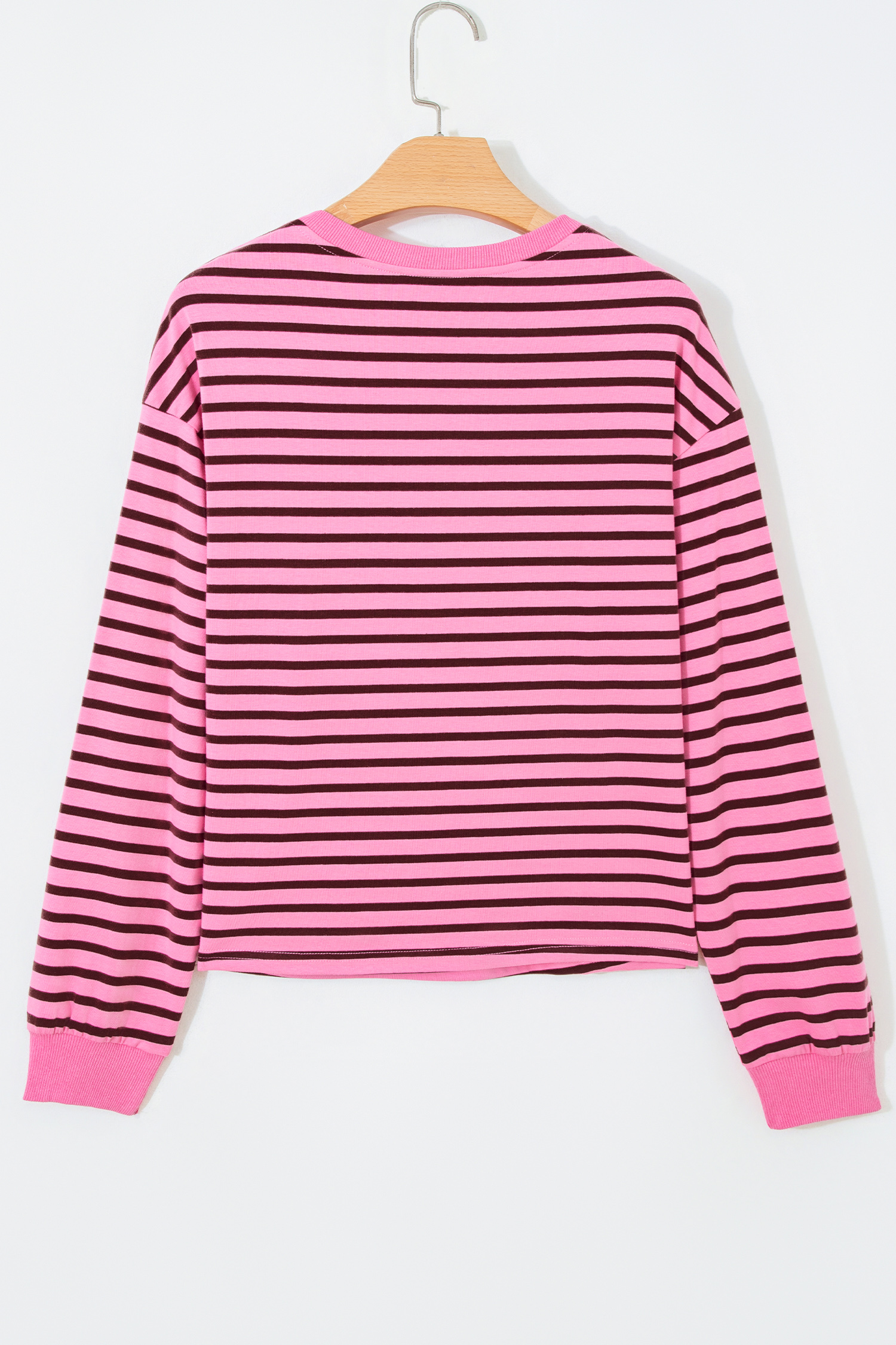 Pink Stripe V Neck Drop Shoulder Long Sleeve Top view 16